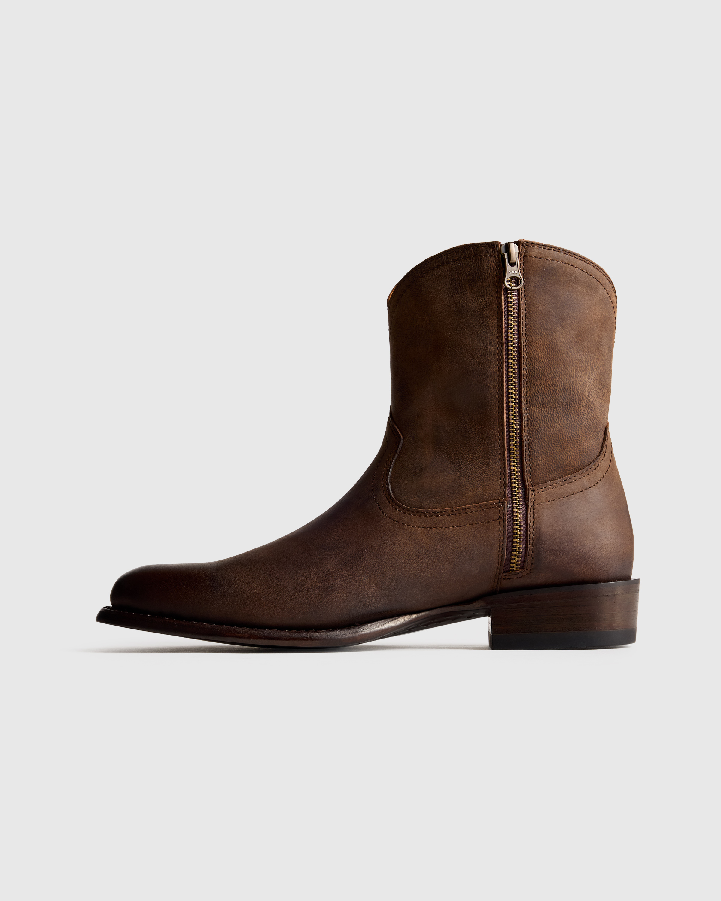 Crafted Leather Western Zip Boot in Dark Chocolate