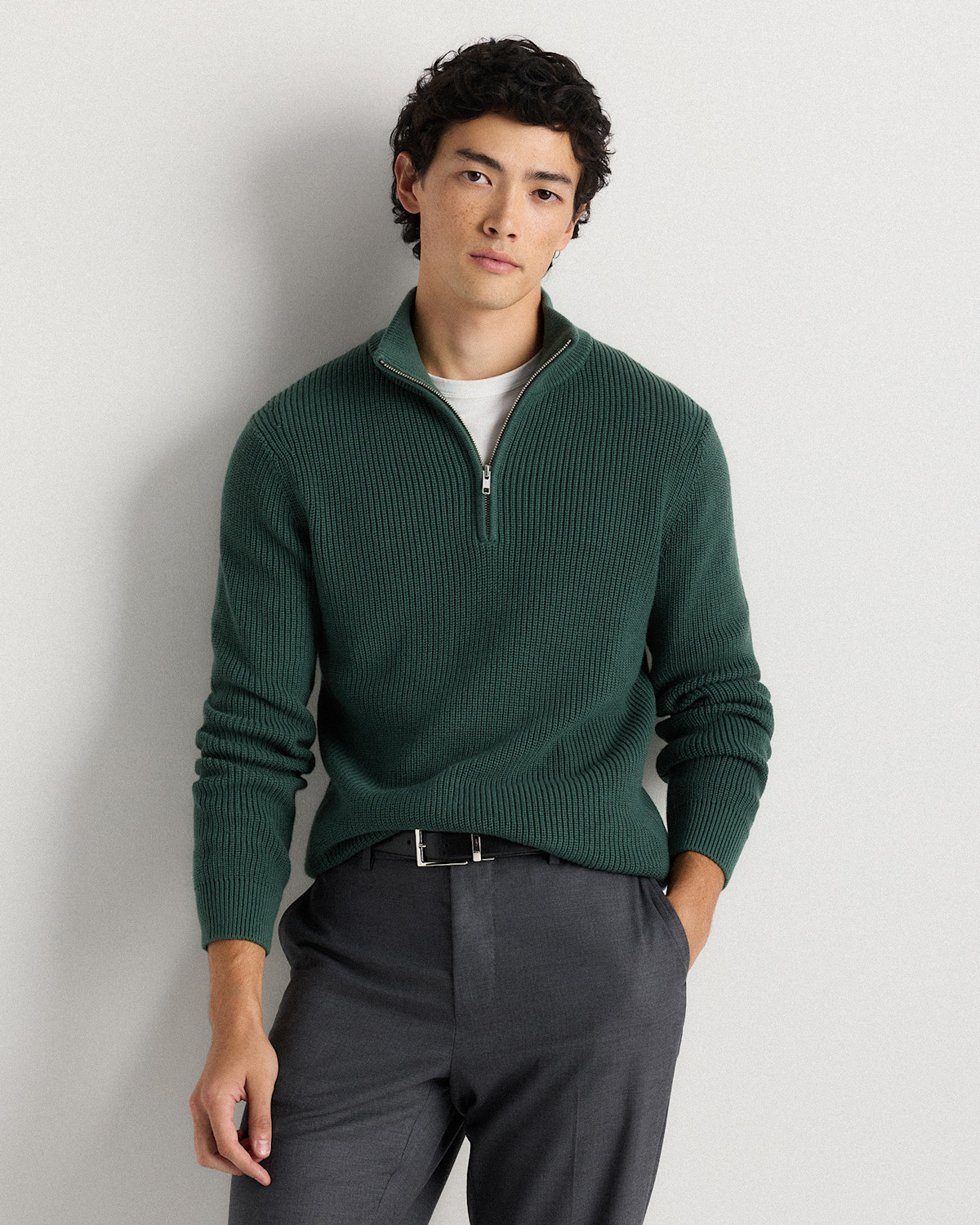 100% Organic Cotton Ribbed Quarter-Zip Sweater
