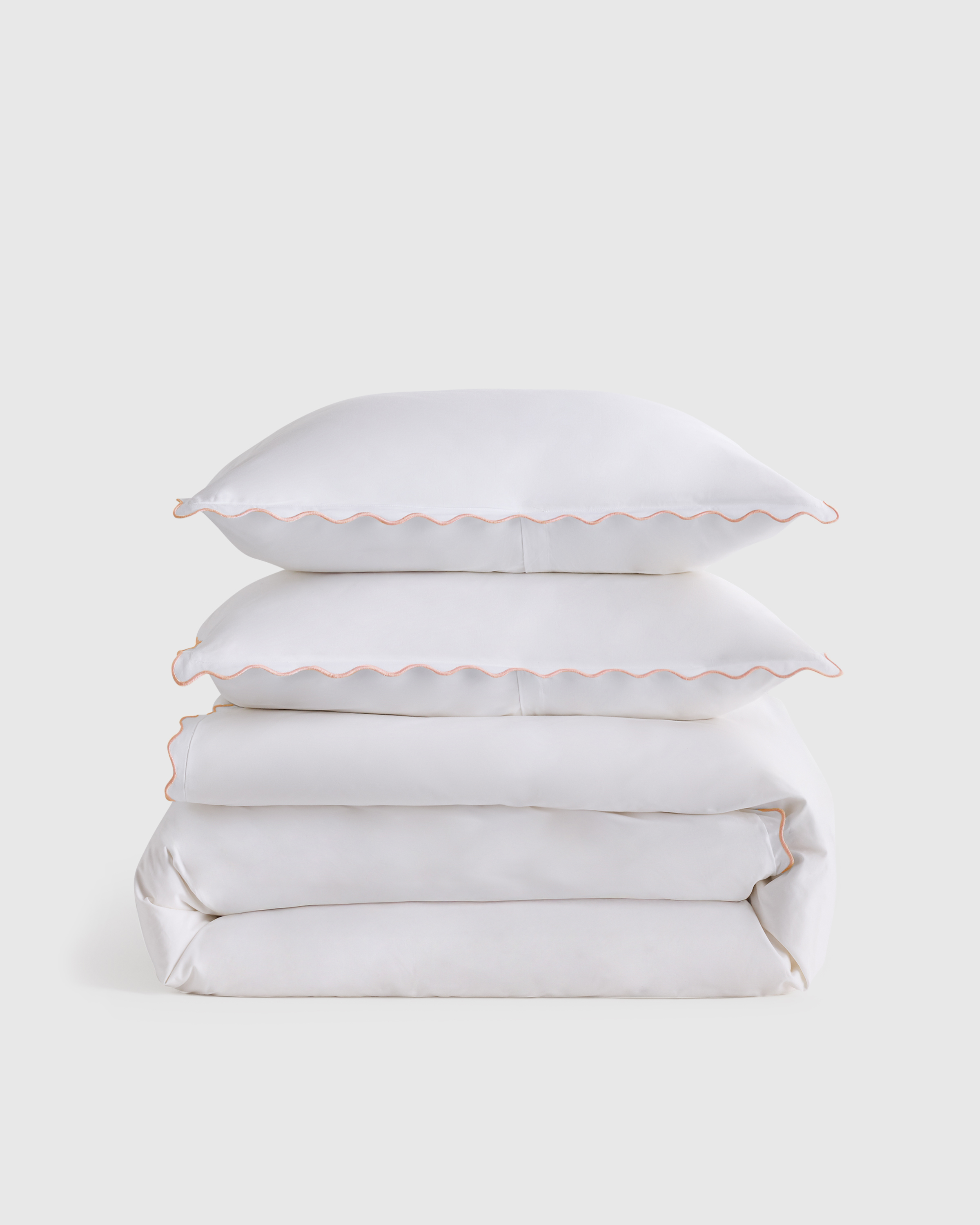 White/Rose Classic Organic Percale Scallop Duvet Cover Set