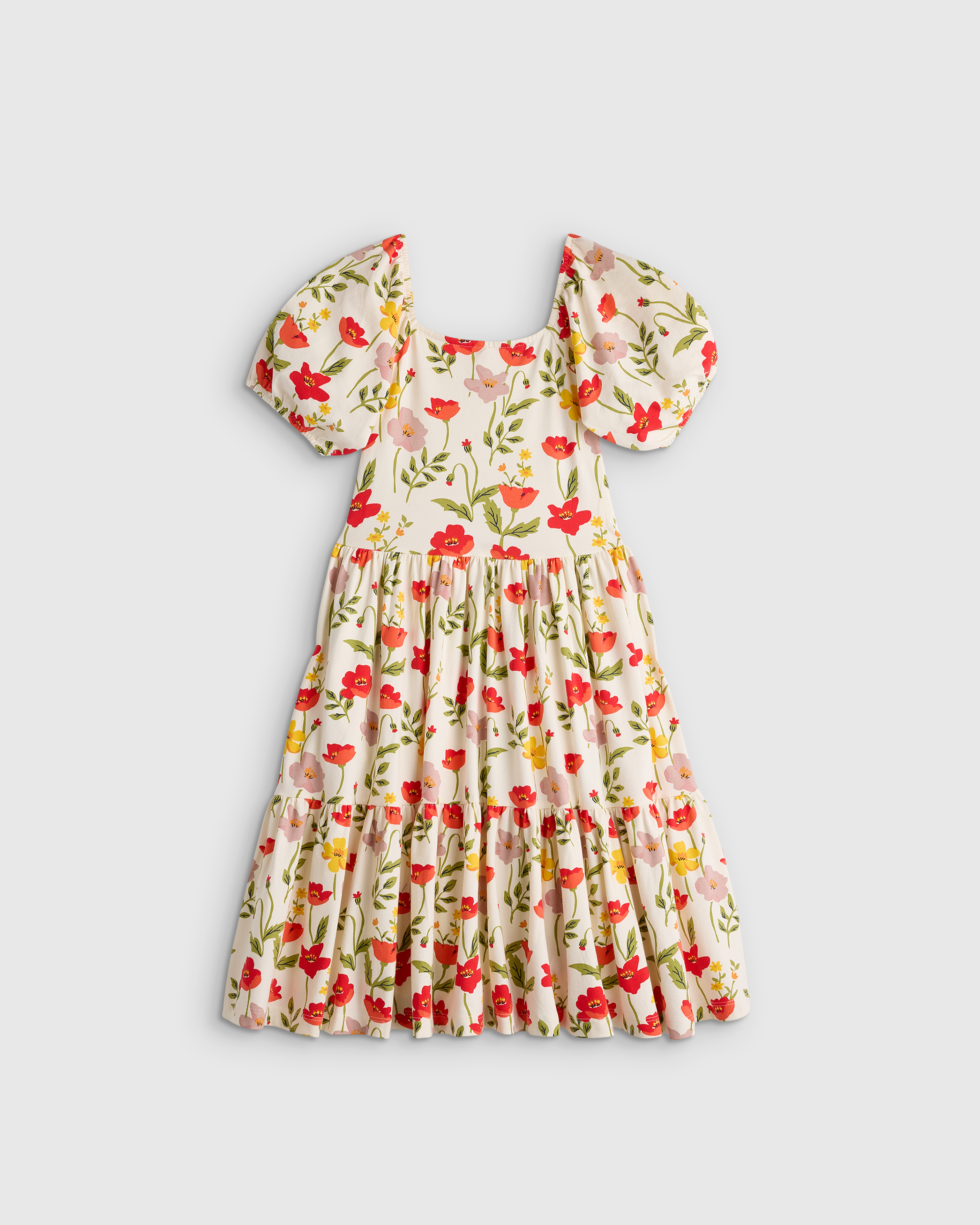 Red Poppy Garden Organic Cotton Puff Sleeve Skater Dress
