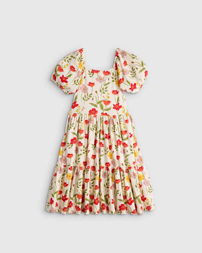 Red Poppy Garden Organic Cotton Puff Sleeve Skater Dress