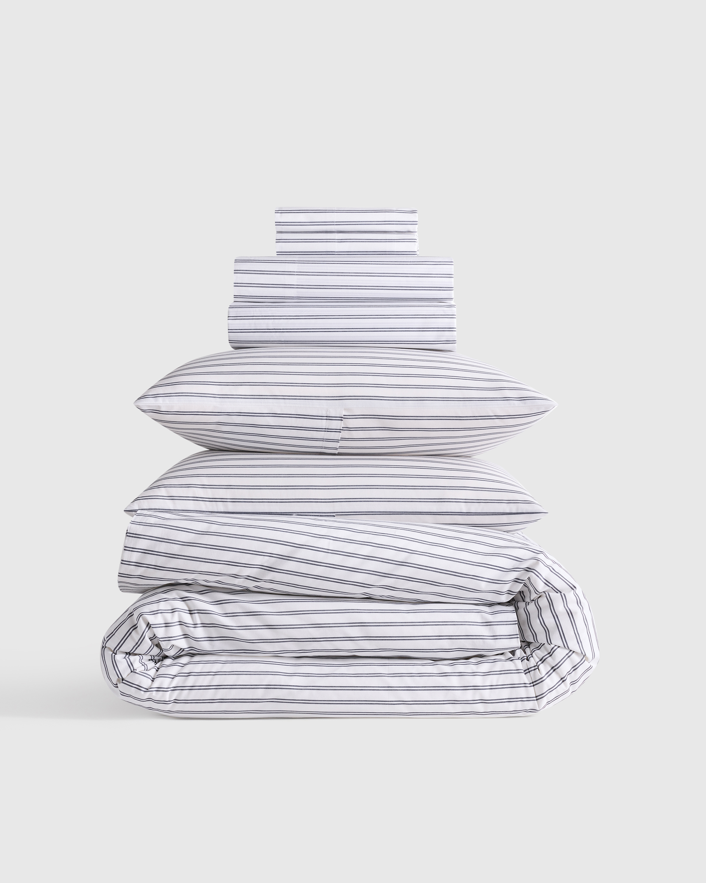 White/Navy Classic Organic Percale Double Stripe Deluxe Bedding Bundle