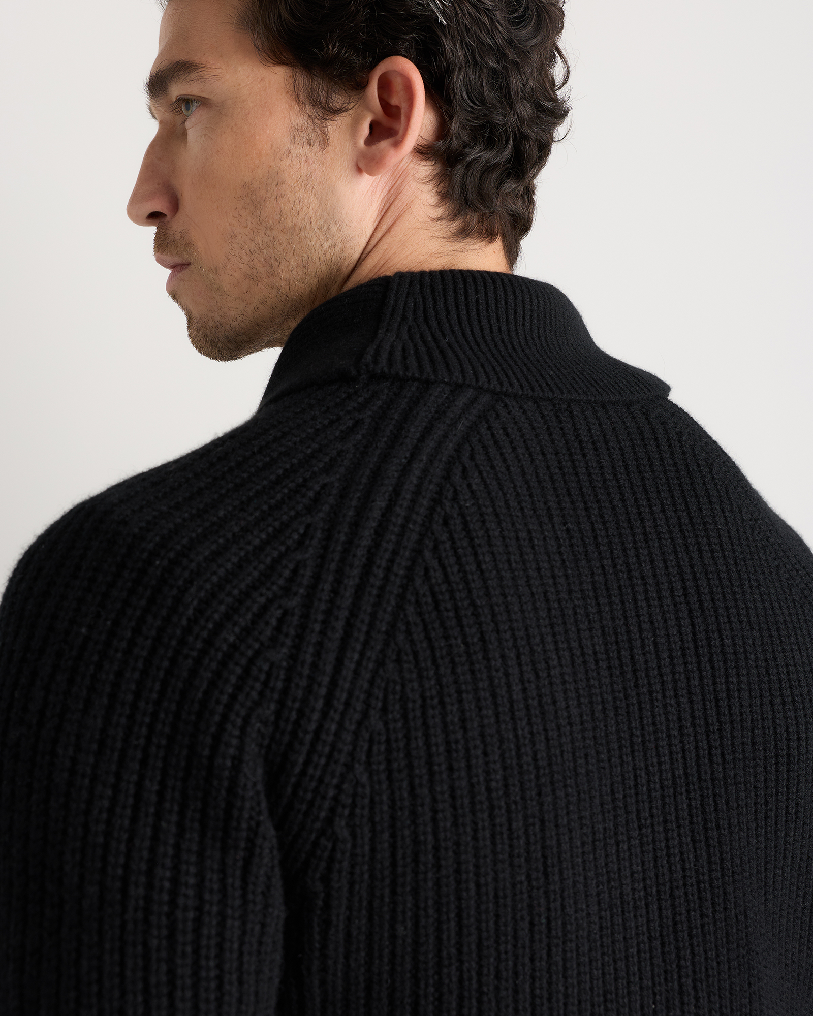 Mongolian Cashmere Shawl Collar Cardigan in Black