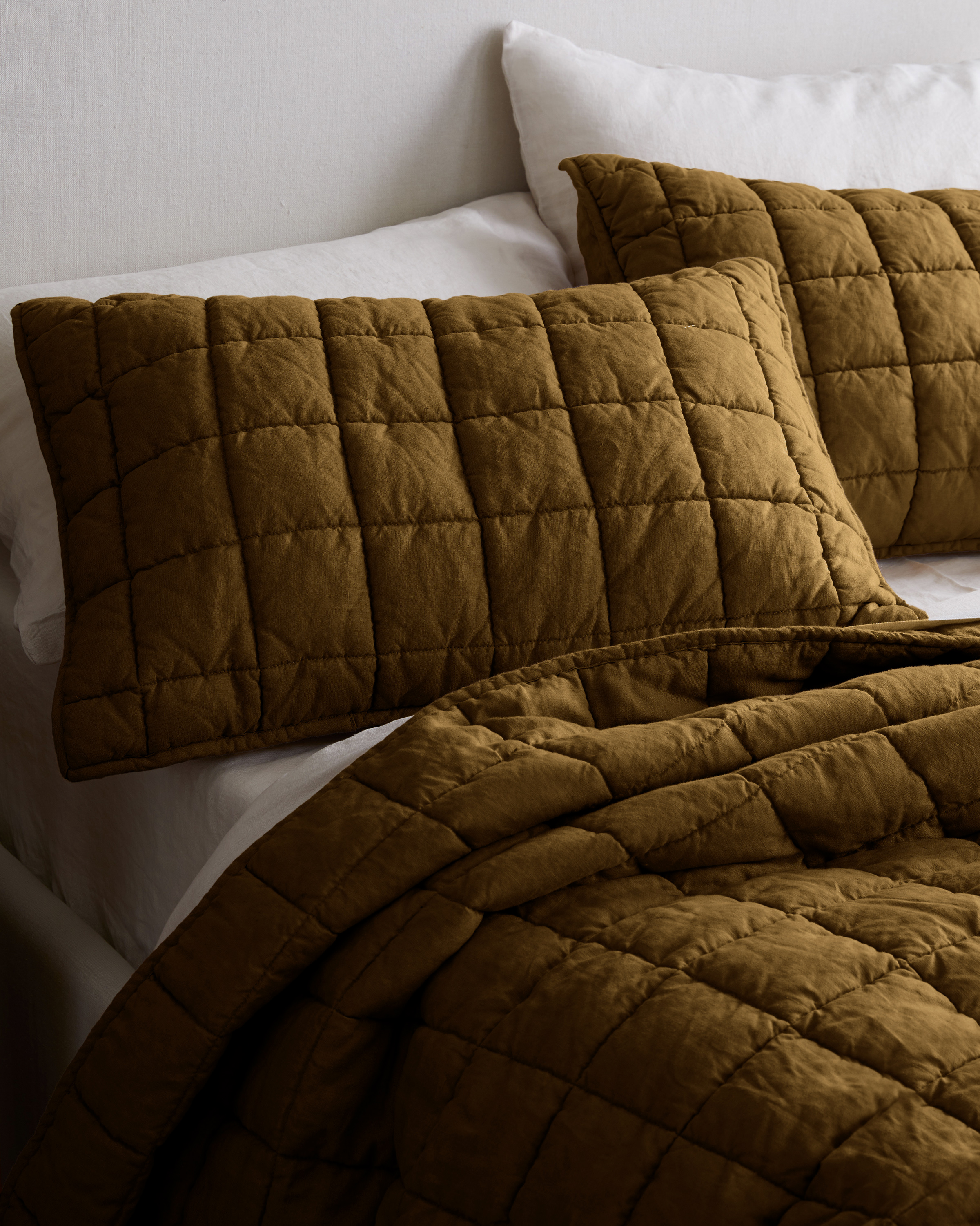 Tobacco European Linen Box Quilted Sham Set