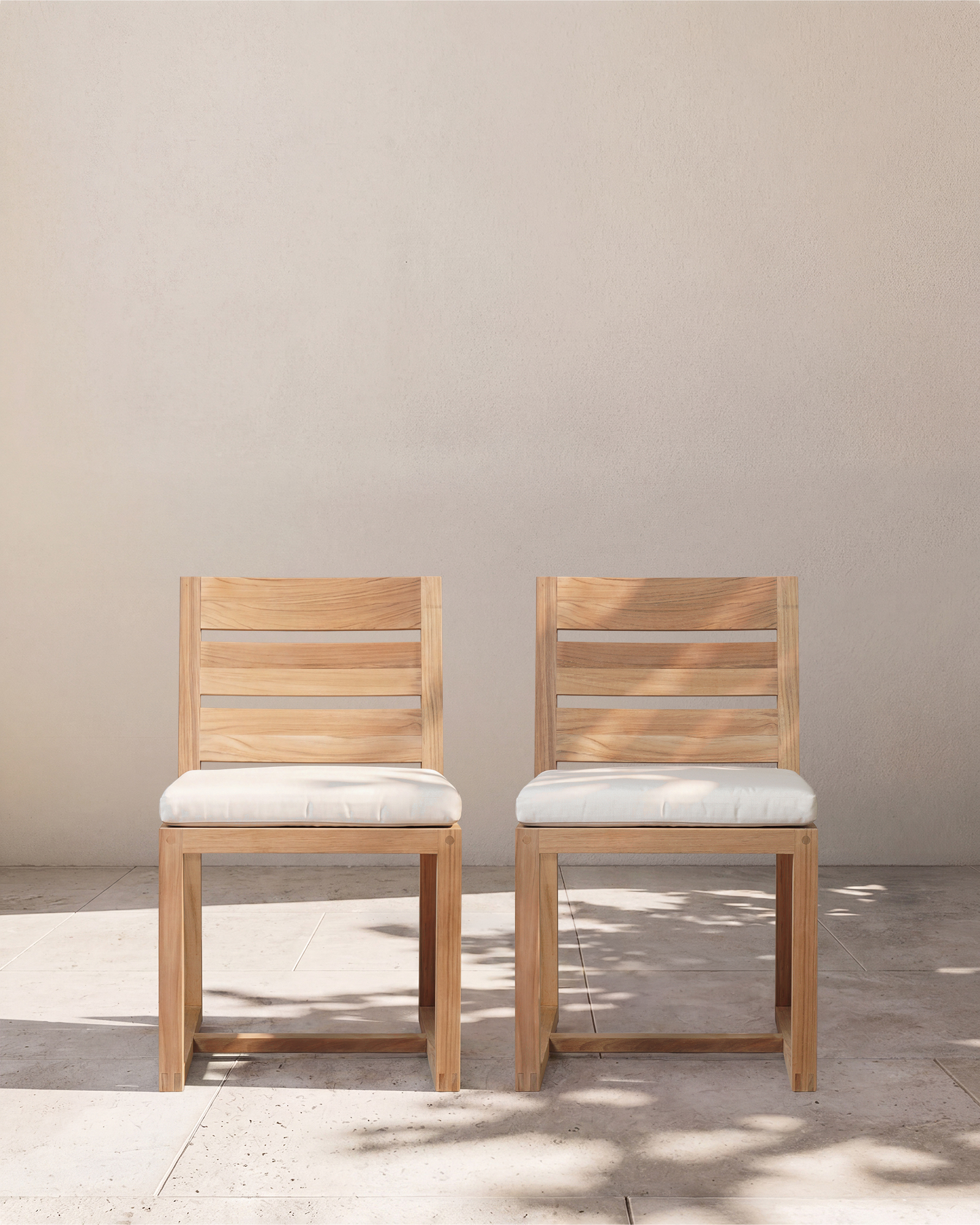 Linear Solid Teak Outdoor Dining Side Chair (Set of 2)