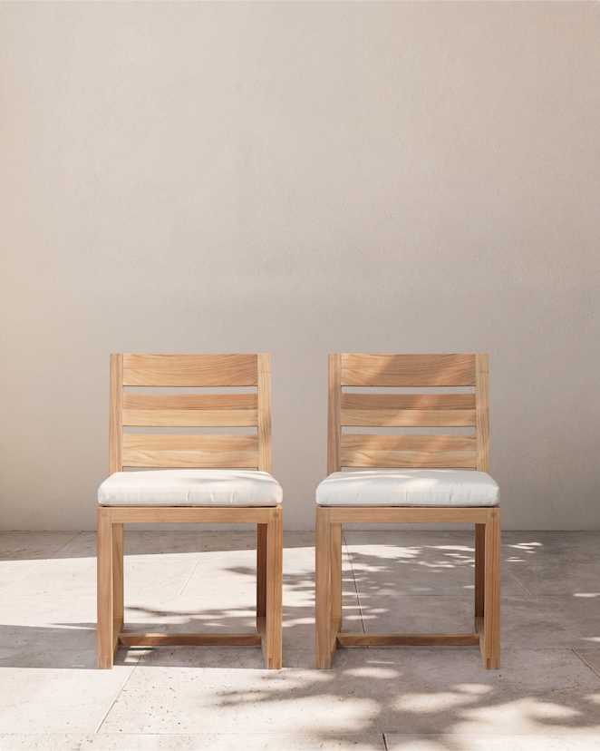Natural Teak Linear Solid Teak Outdoor Dining Side Chair (Set of 2)