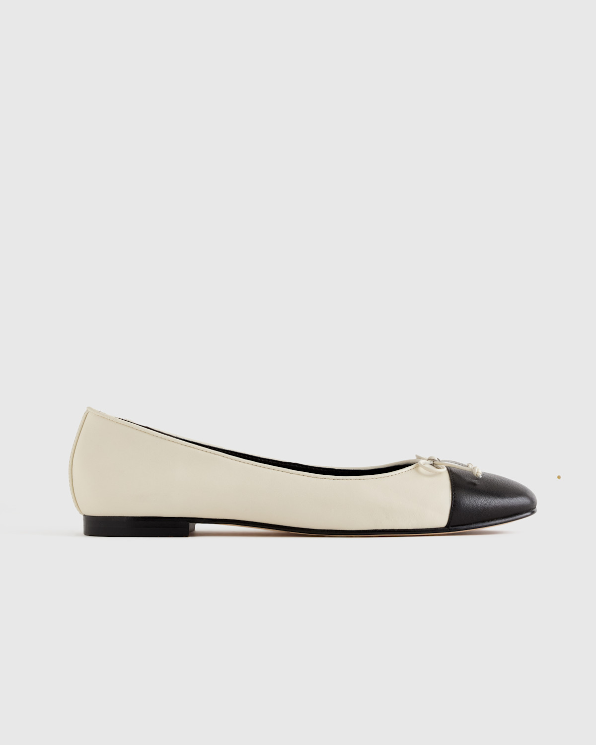 Italian Leather Cap-Toe Ballet Flat in Bone/Black
