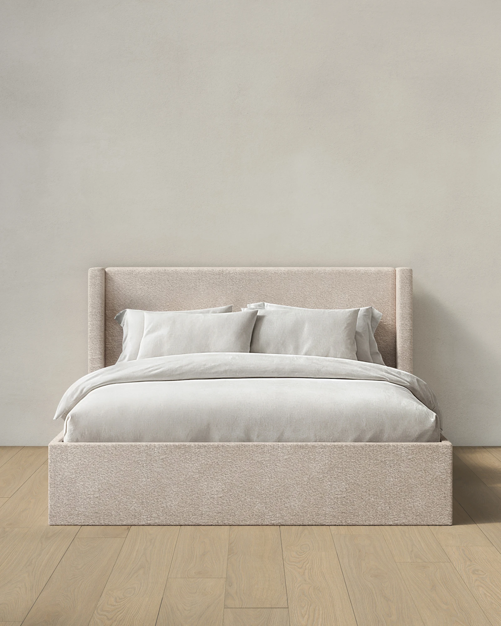 Plush Boucle Wingback Bed - Low Headboard