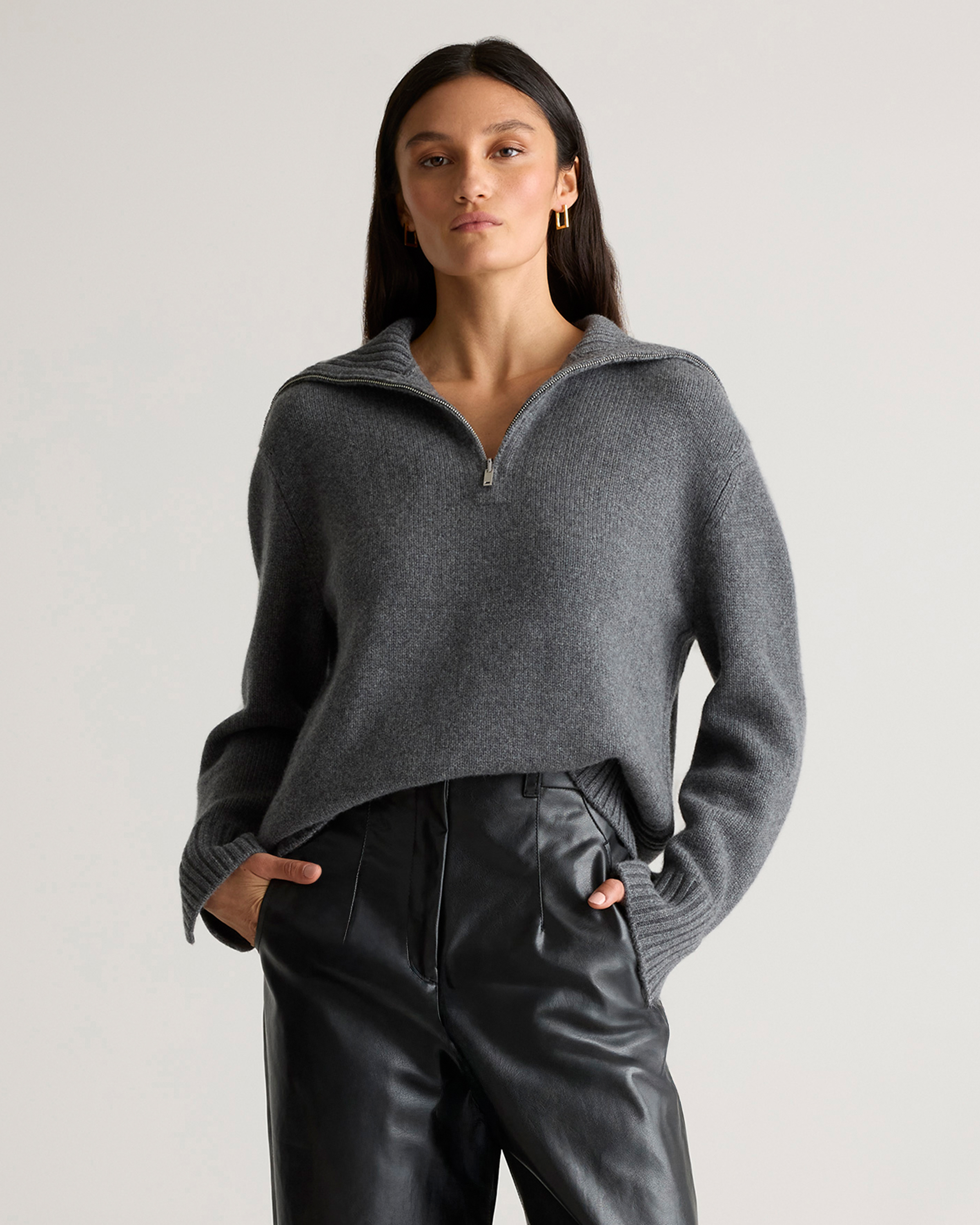 Heather Pewter Luxe Baby Cashmere Quarter Zip Sweater