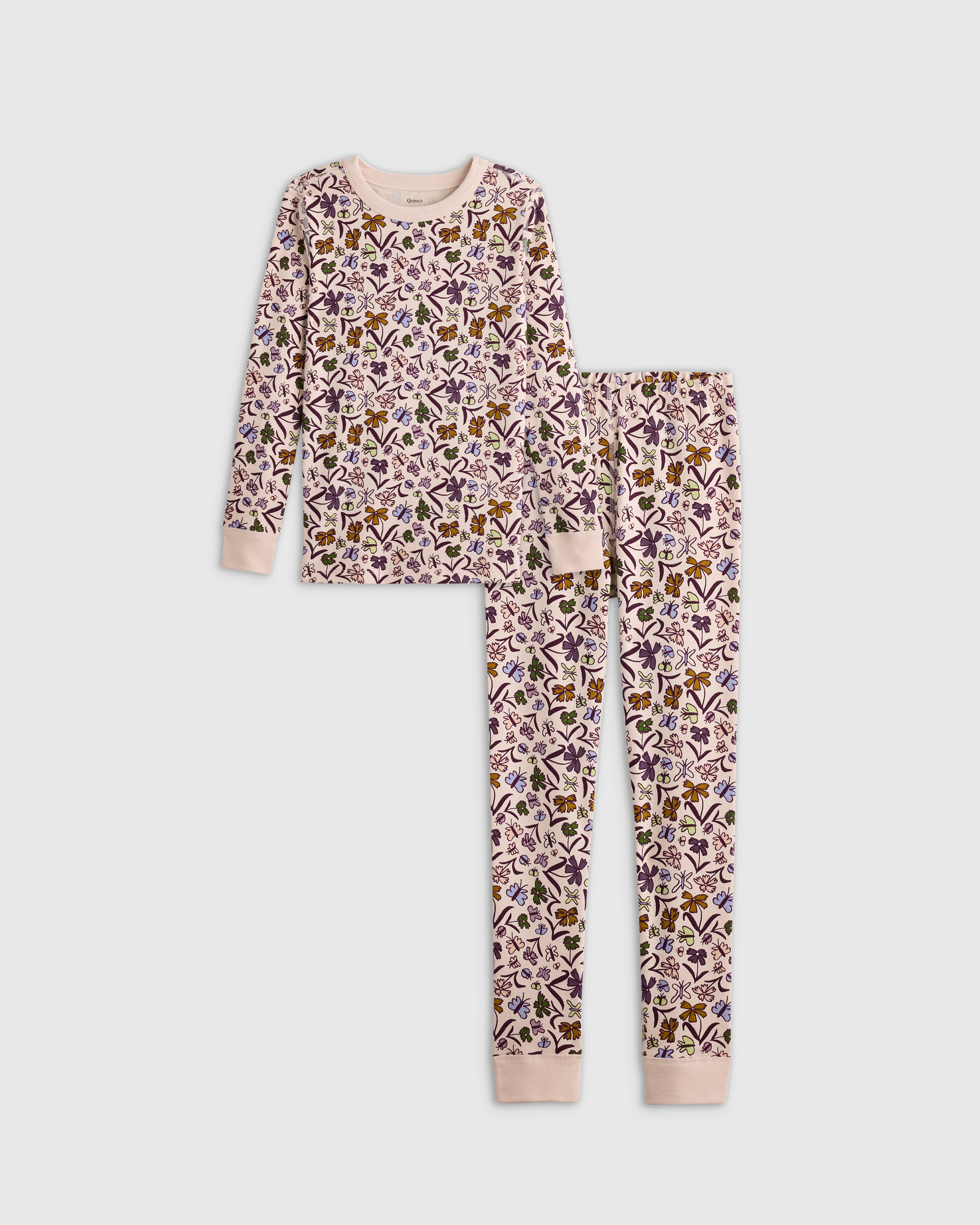 Butterfly Floral 100% Organic Cotton Long Sleeve and Pant Pajama Set