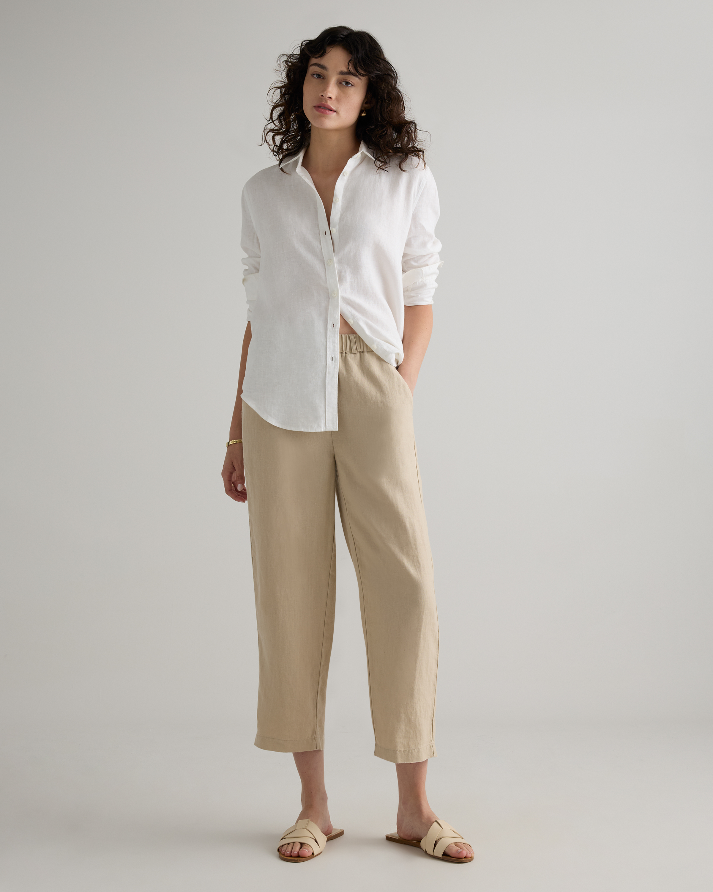 linen dress pants for women Comfort Pant length coverage COS Women's Belted Barrel-Leg Pants