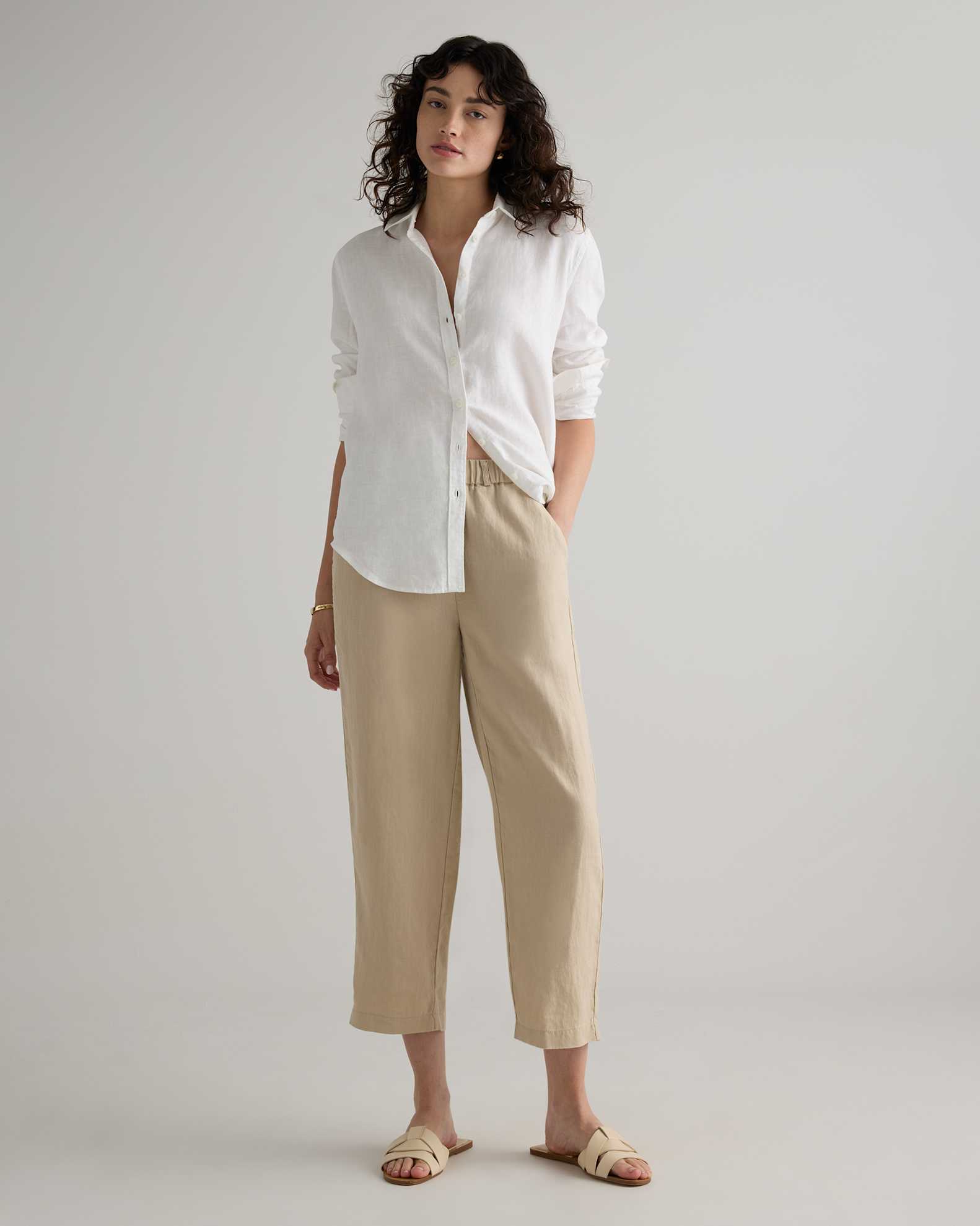 linen dress pants for women Comfort Pant length coverage COS Women's Belted Barrel-Leg Pants