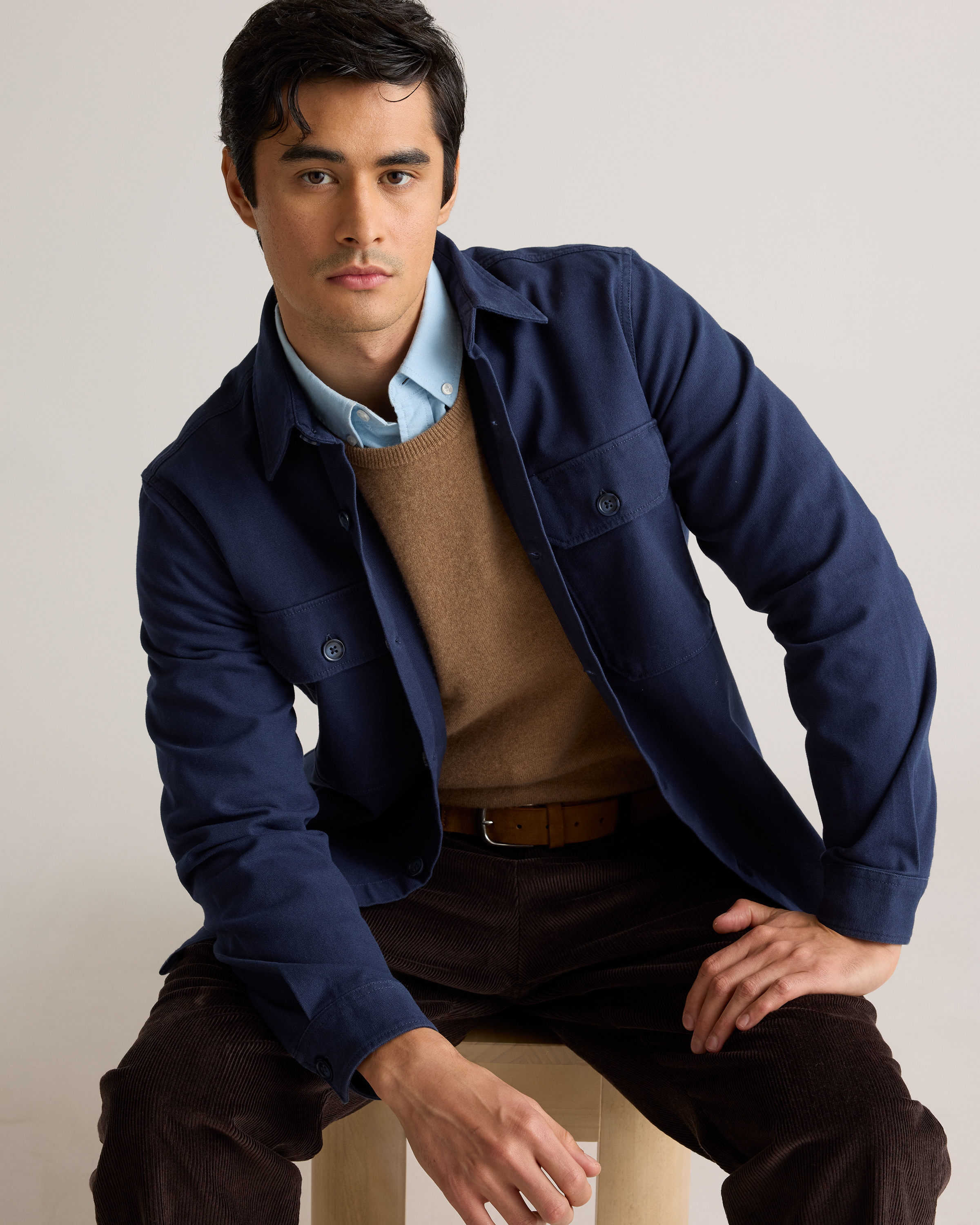 Double-brushed Stretch Overshirt Jacket in Navy