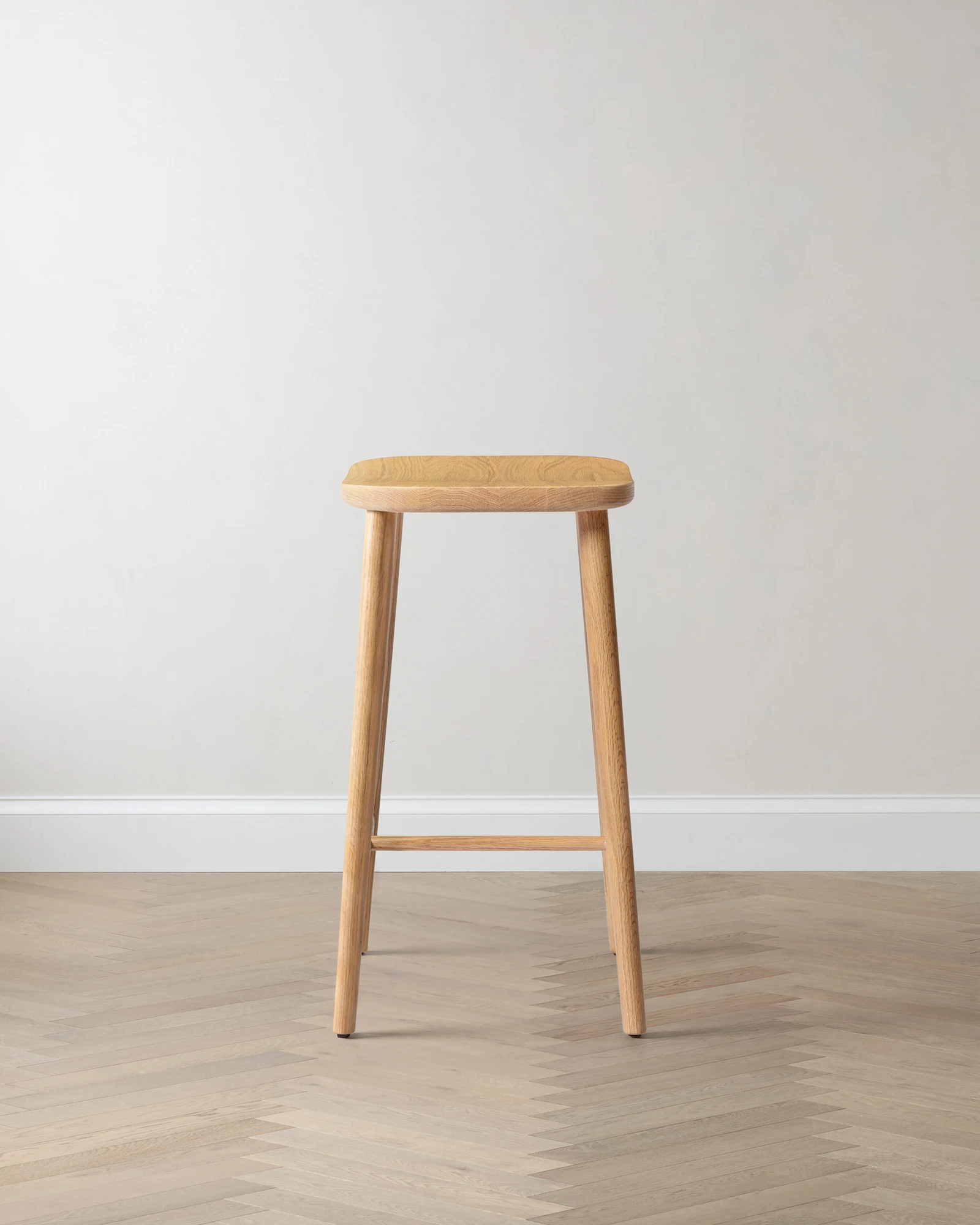 Solid Oak Backless Stool in Light Oak