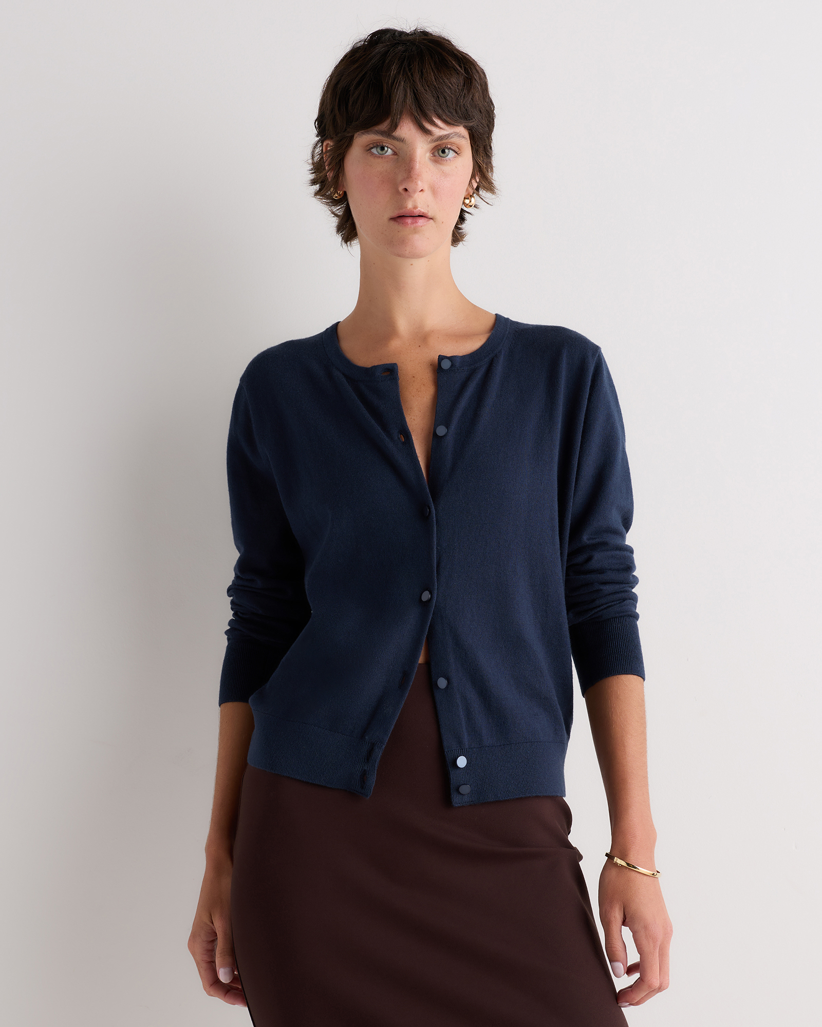Atlas Navy Lightweight Cotton Cashmere Crew Cardigan