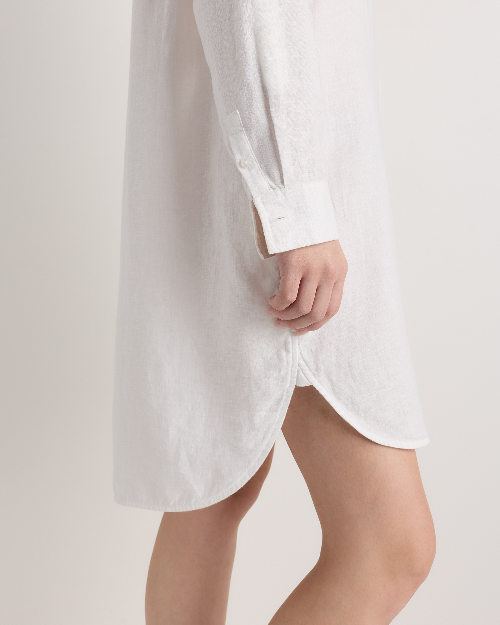 Quince Women's Shirt Dress in White, Size Large - 100% European Organic Linen with Elegant Buttons & Pockets