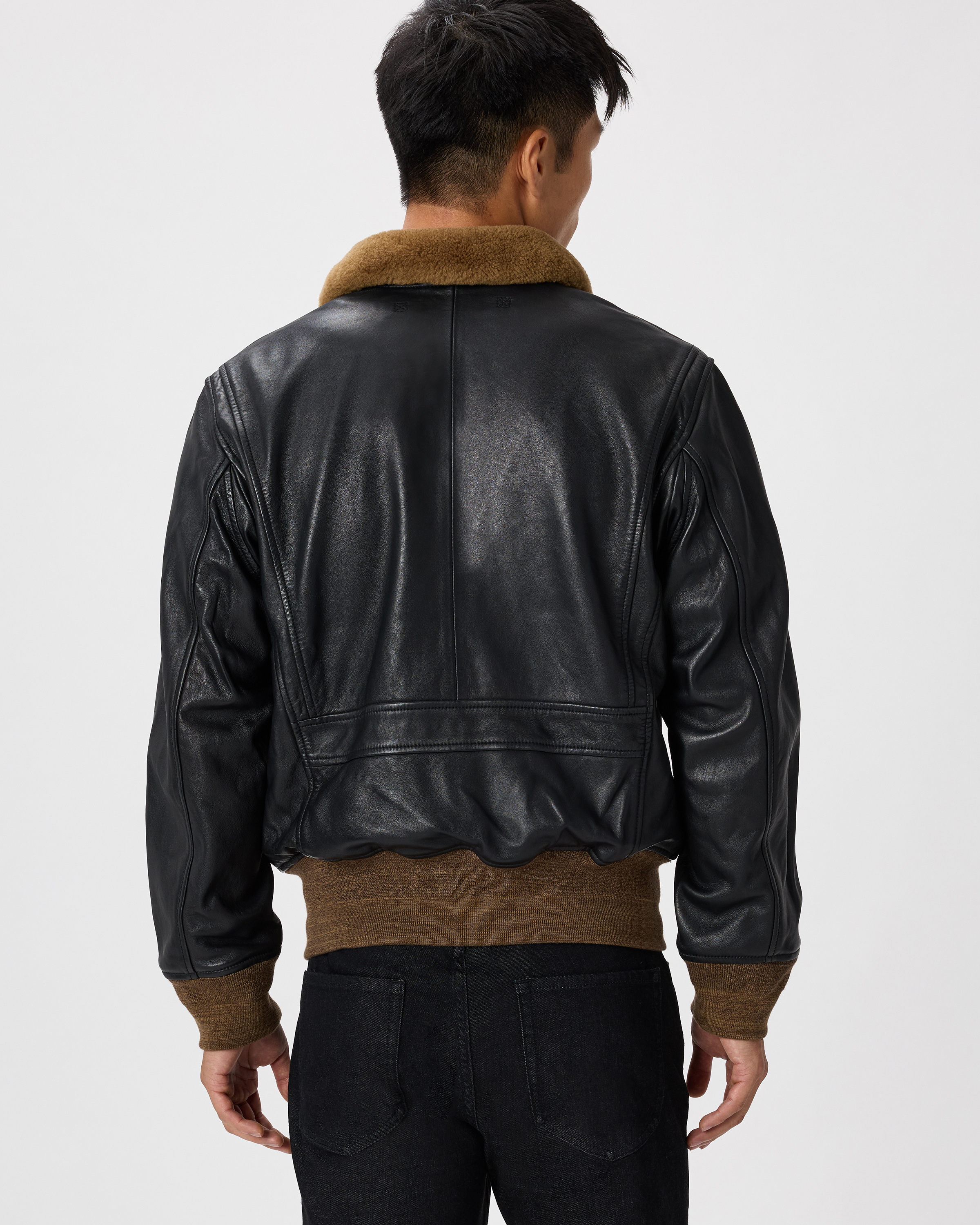 Shearling Collar Leather Flight Jacket