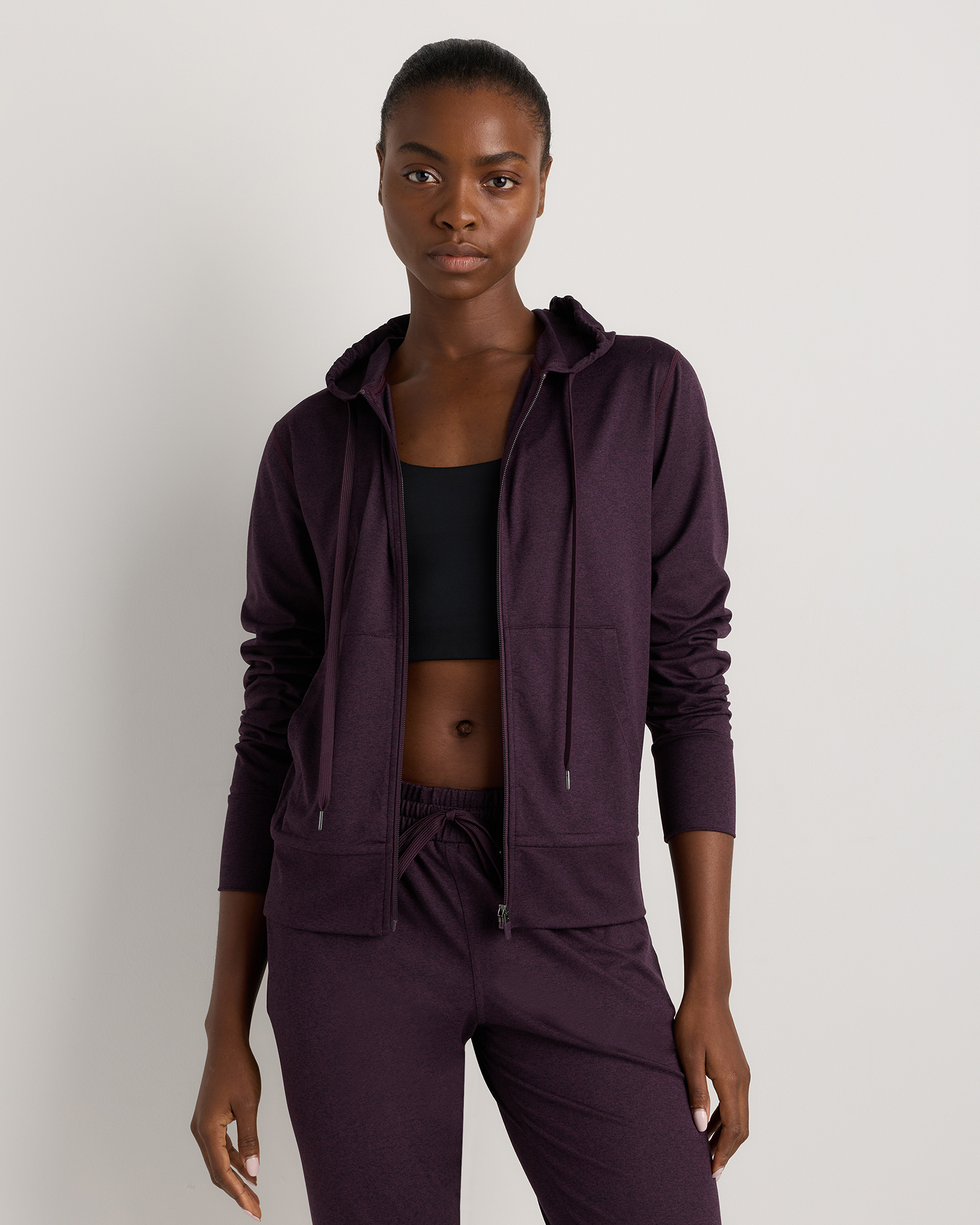 Heather Deep Orchid Purple Flowknit Full Zip Hoodie