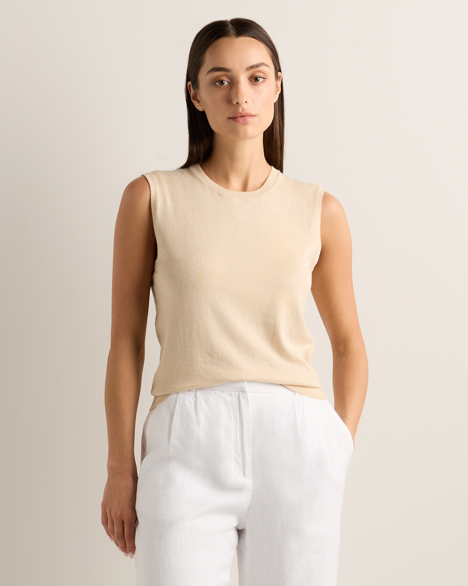Heather Oatmeal Lightweight Cotton Cashmere Sweater Tank