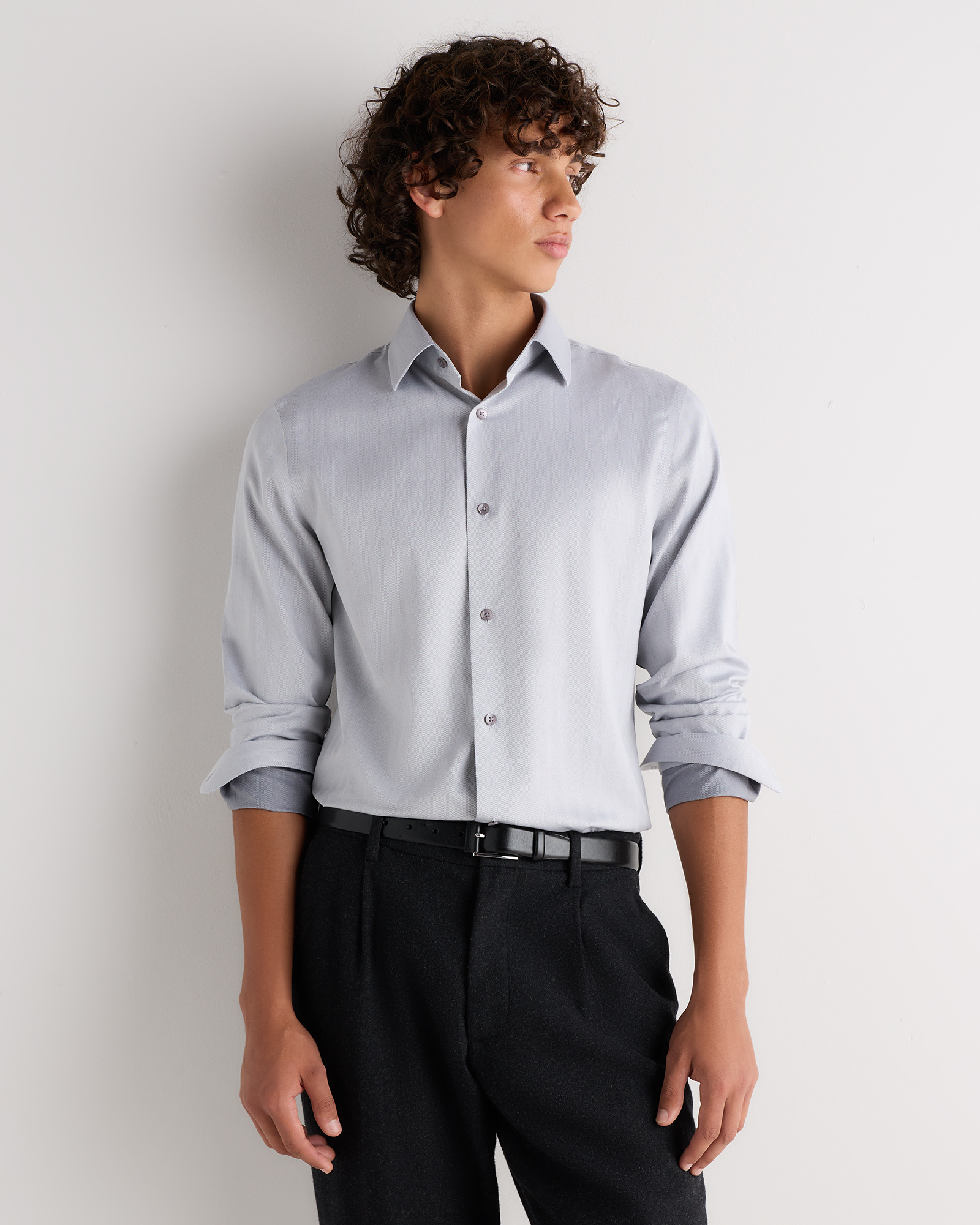 Light Grey Supima Cotton Herringbone Dress Shirt