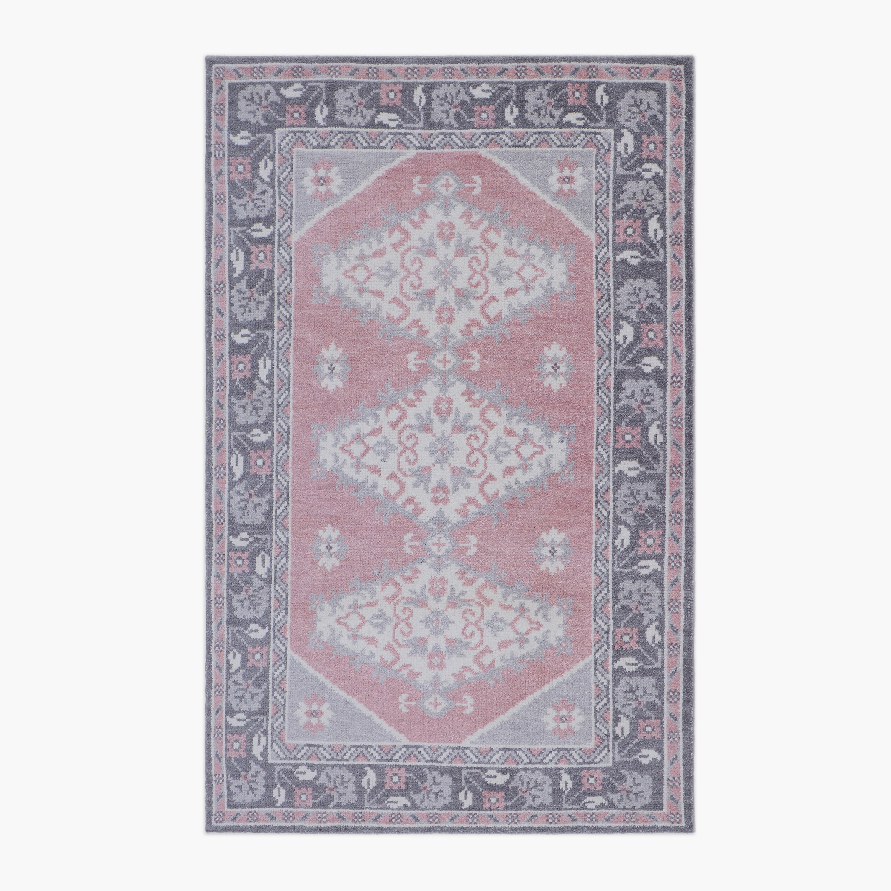 Maya Hand Knotted Wool Rug 5-x8- - Rose Multi 1