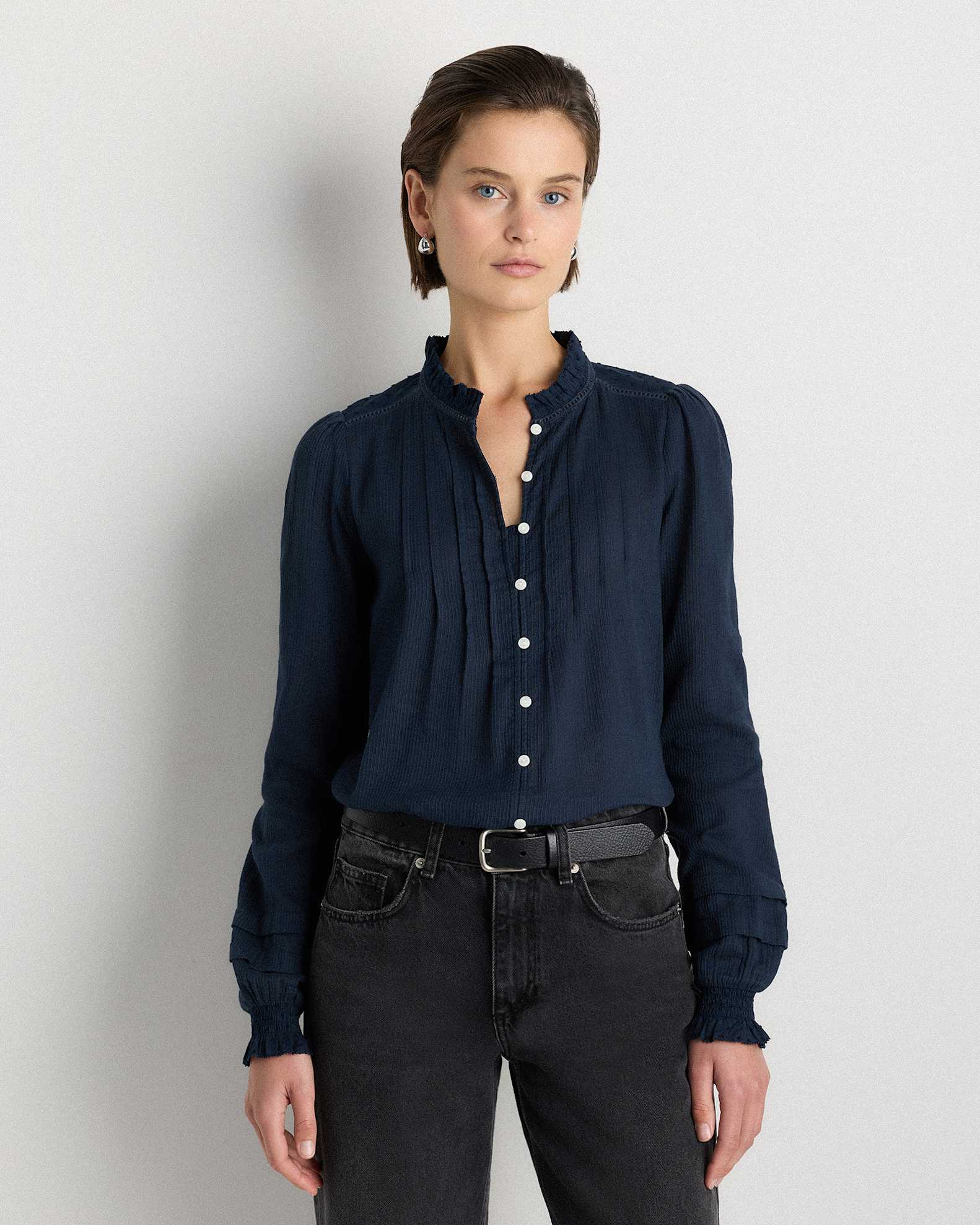 dress blue blouse Design Blue Generation Ladies 3/4 Sleeve Stretch Poplin Blouse