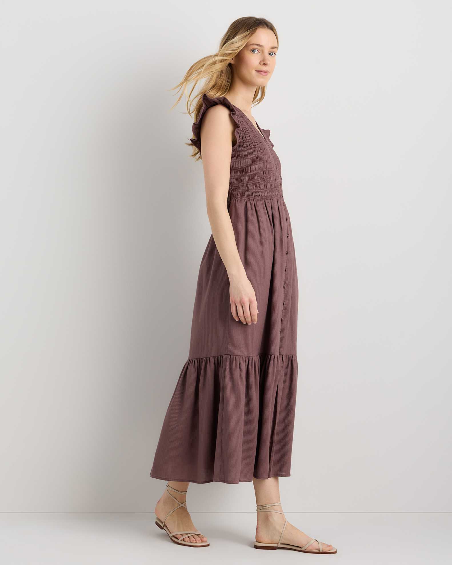 brown cotton dress Petite Studio's Ellory Shirt in Ginger Not lined and does not have any closures Buck Mason Women's Reef Stripe