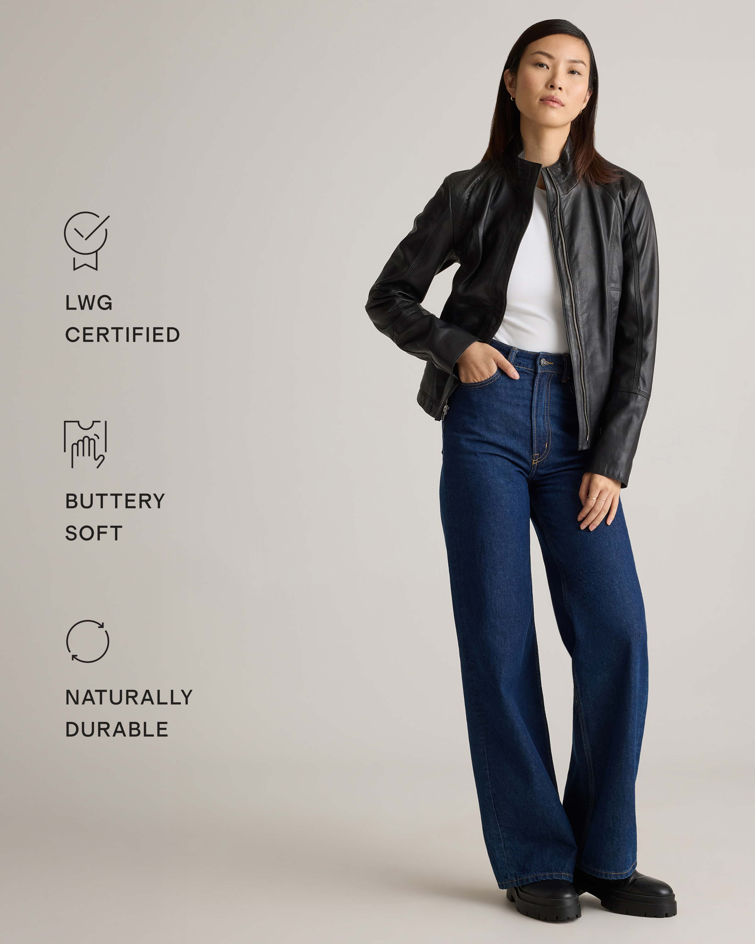 100% Leather Stand-Collar Jacket