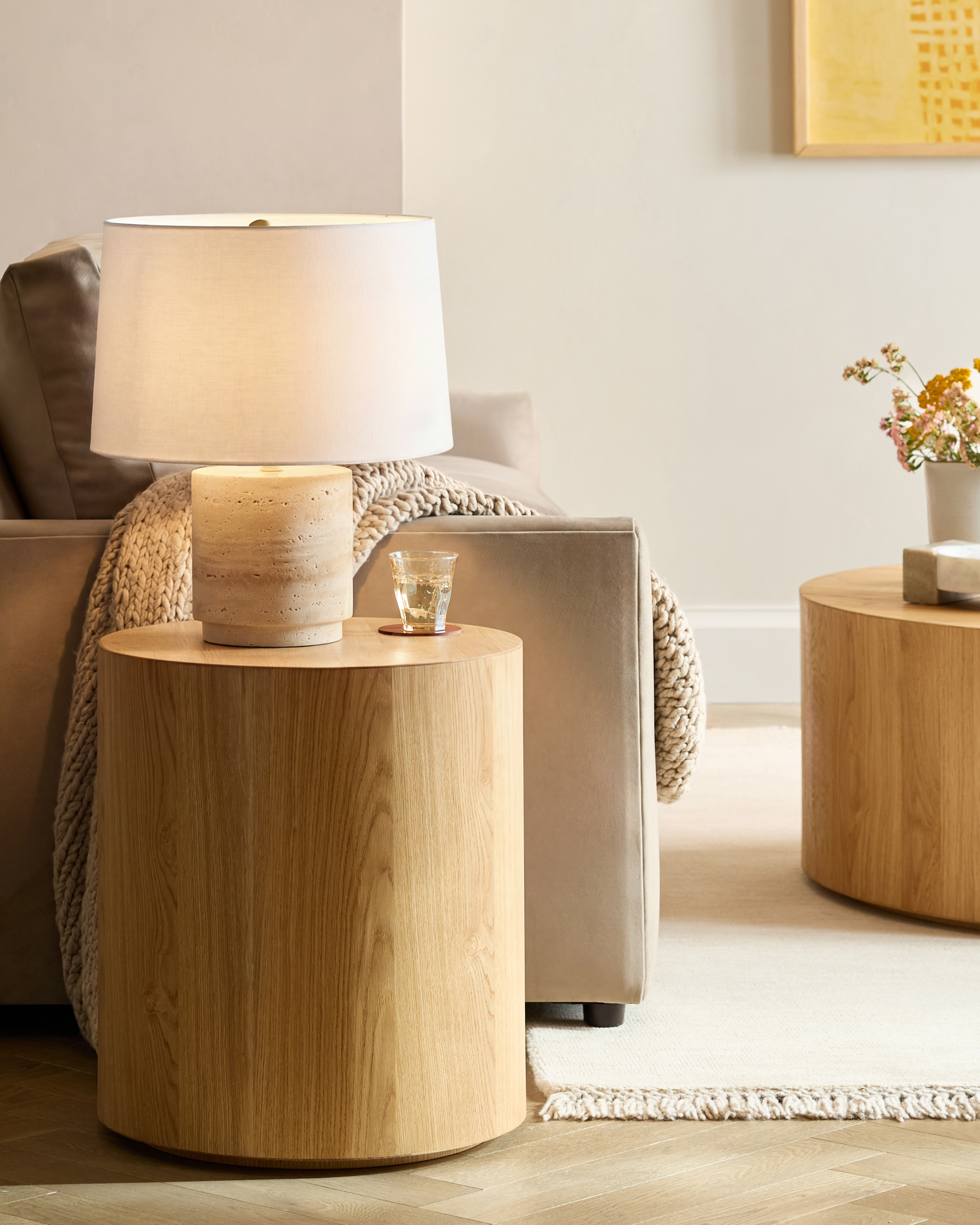 Wide Travertine Table Lamp - thumbnail 2