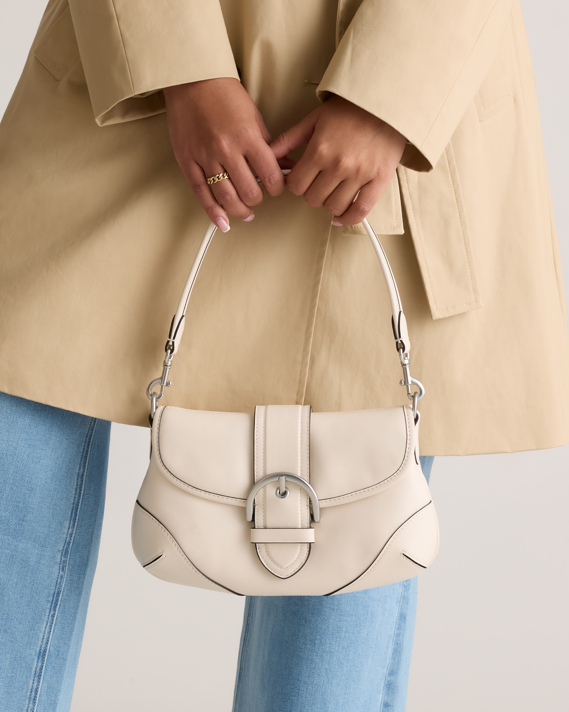 Italian Leather Buckle Detail Shoulder Bag