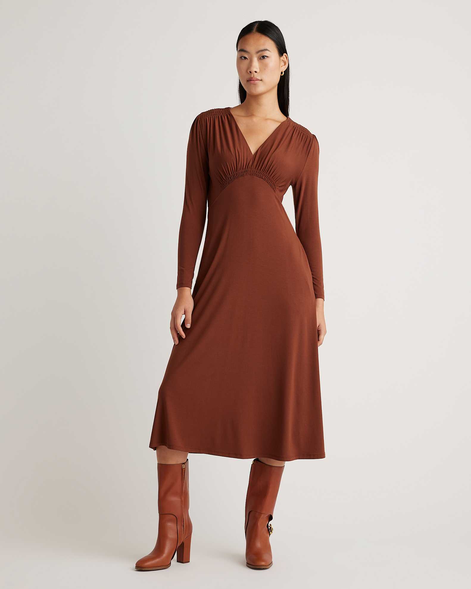 Tencel Jersey V-Neck Long Sleeve Midi Dress Tencel Jersey V-Neck Long Sleeve Midi Dress