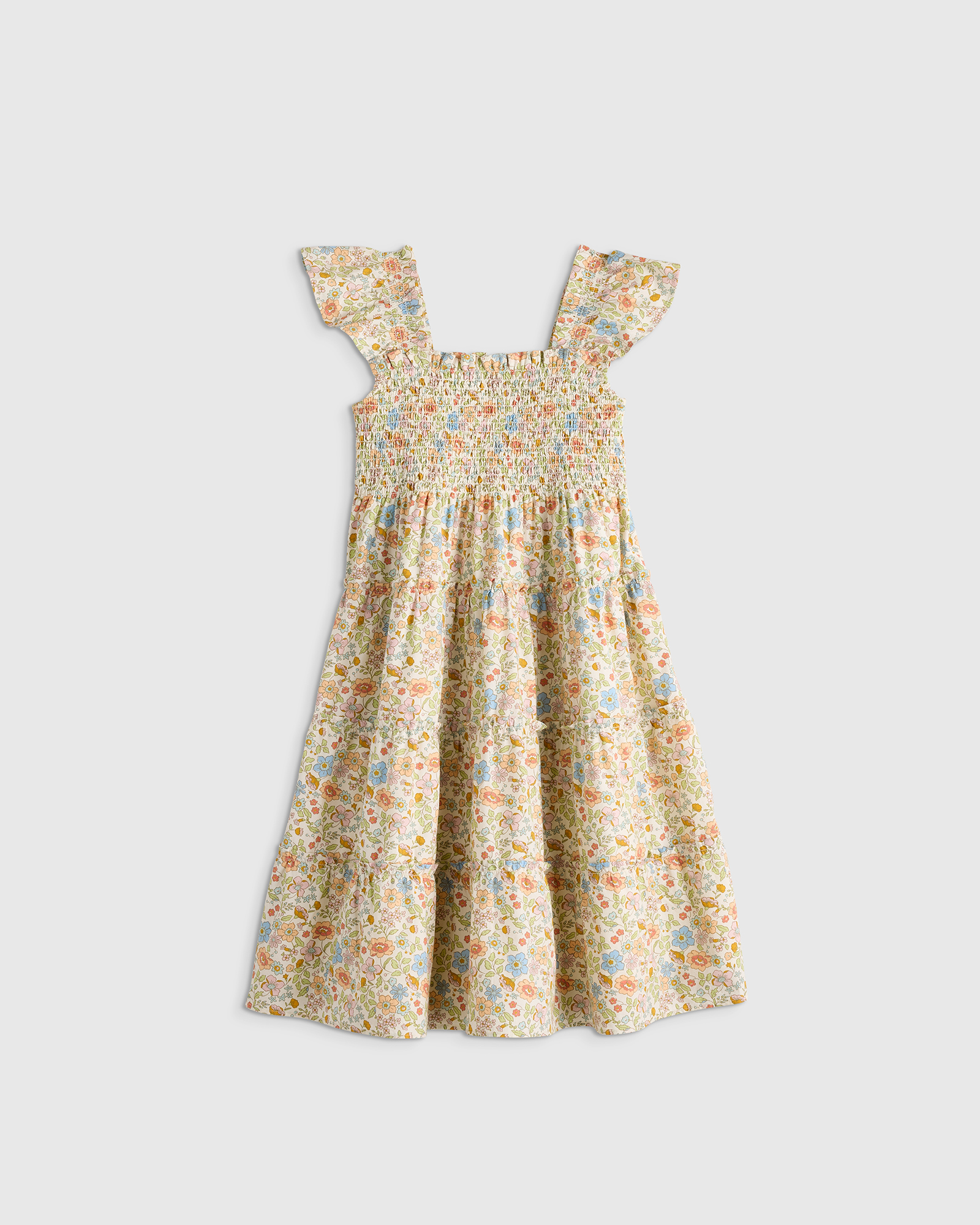 Apricot Ditsy Floral 100% Organic Cotton Poplin Smocked Dress