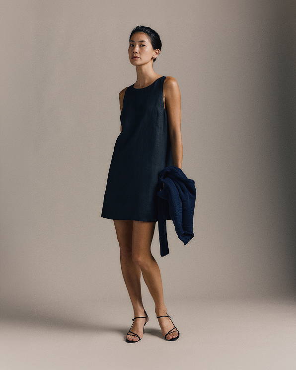 Deep Navy 100% European Linen Tank Mini Dress