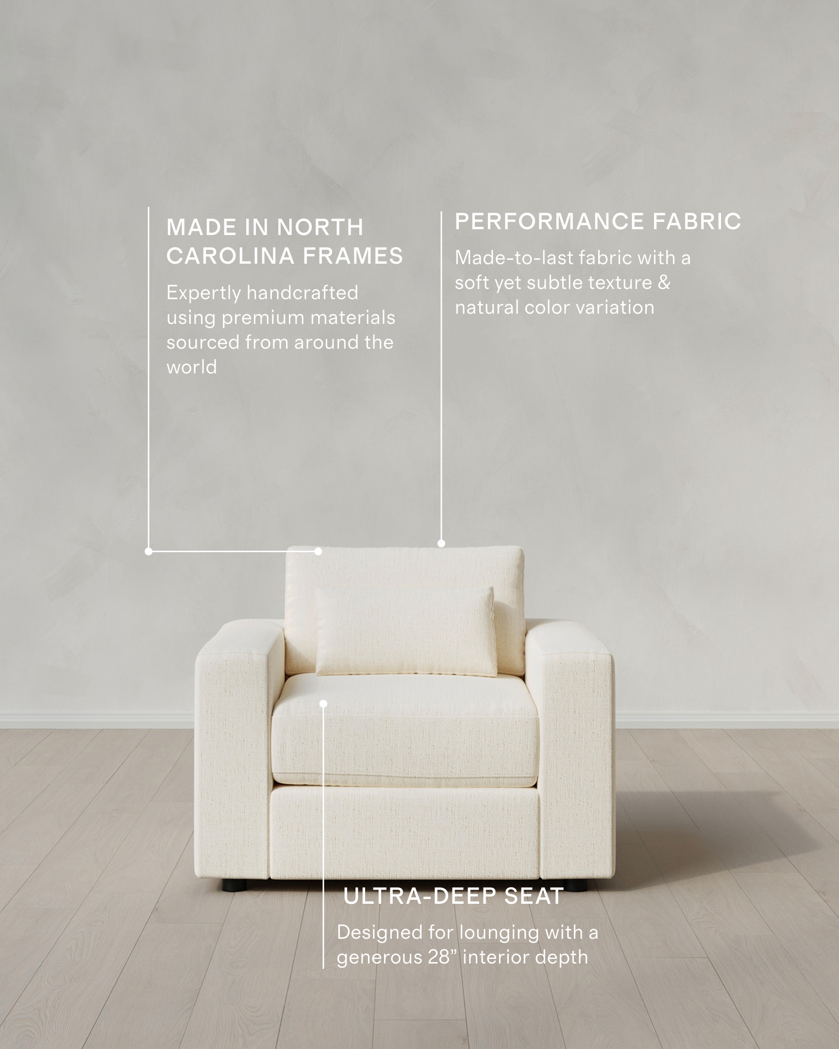 Square Arm Deep Seat Chair and a Half in Performance Chenille Linen Blend - thumbnail 3