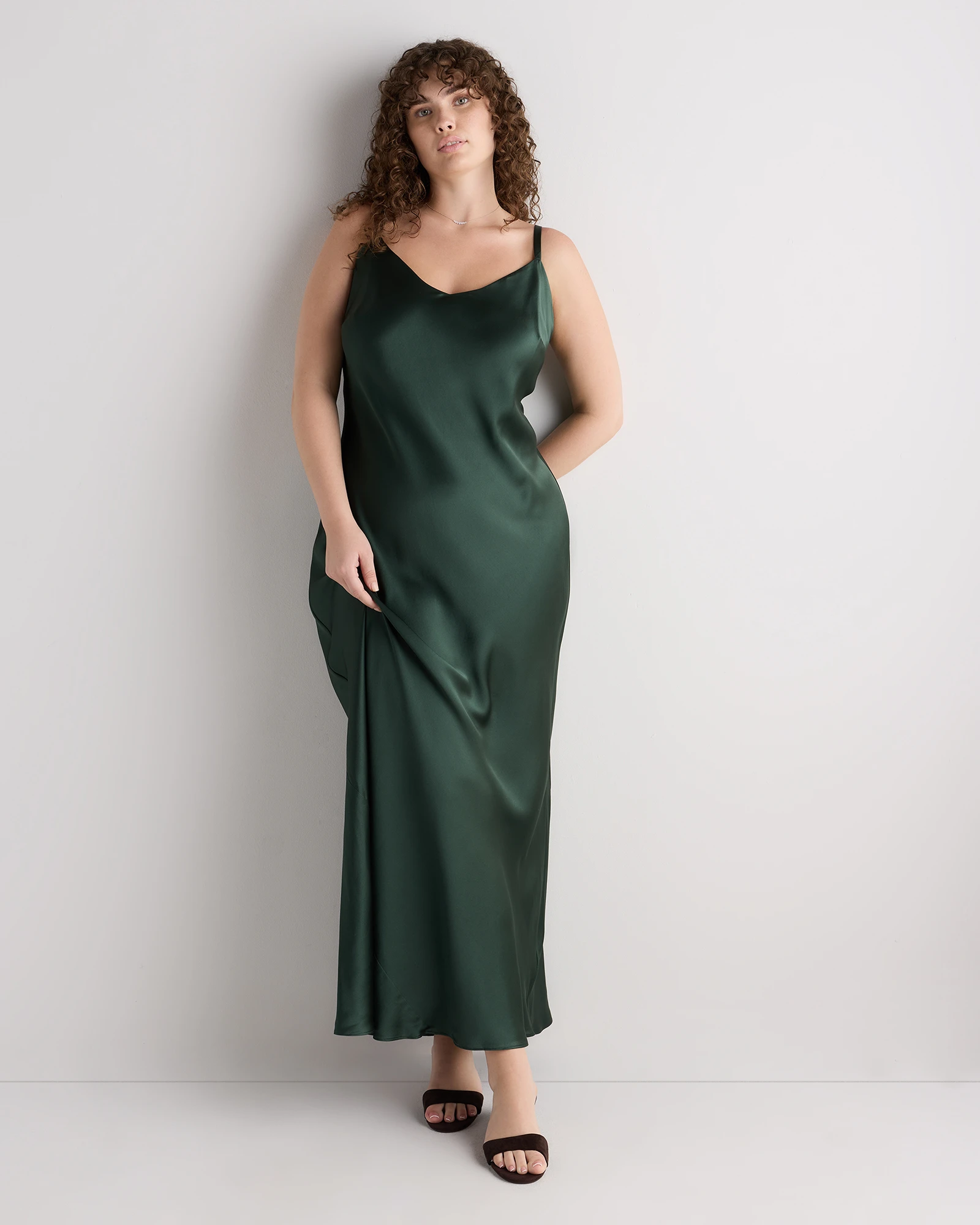Women's Plus Sizes 100% Washable Silk Maxi Slip Dress
