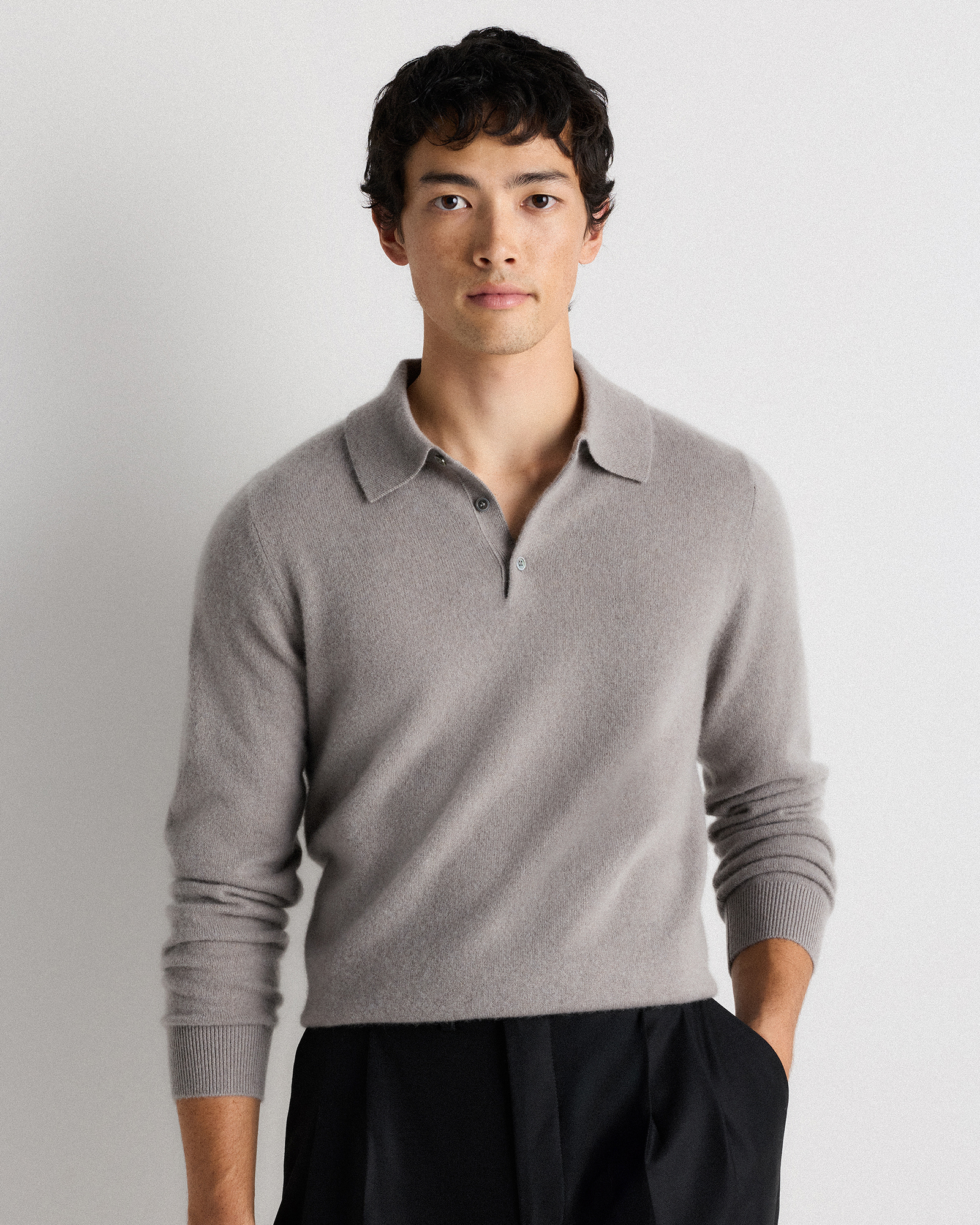 Morel Grey Mongolian Cashmere Polo Sweater