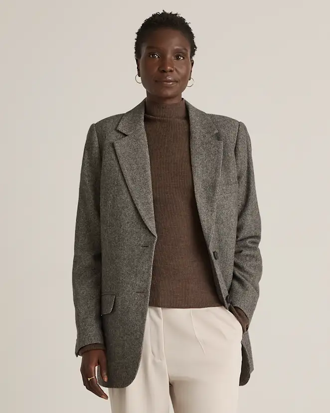 Textured Brown Italian Wool Oversized Blazer
