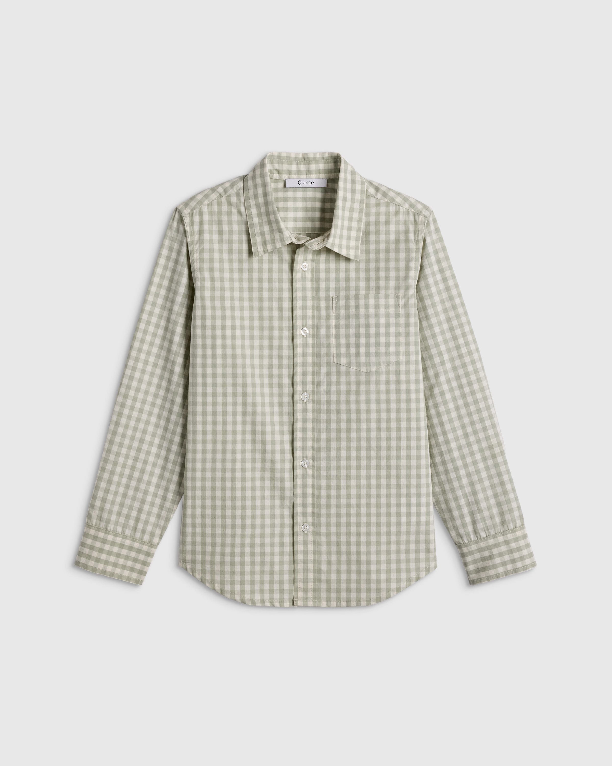 Sage Gingham 100% Cotton Poplin Printed Long Sleeve Button Down
