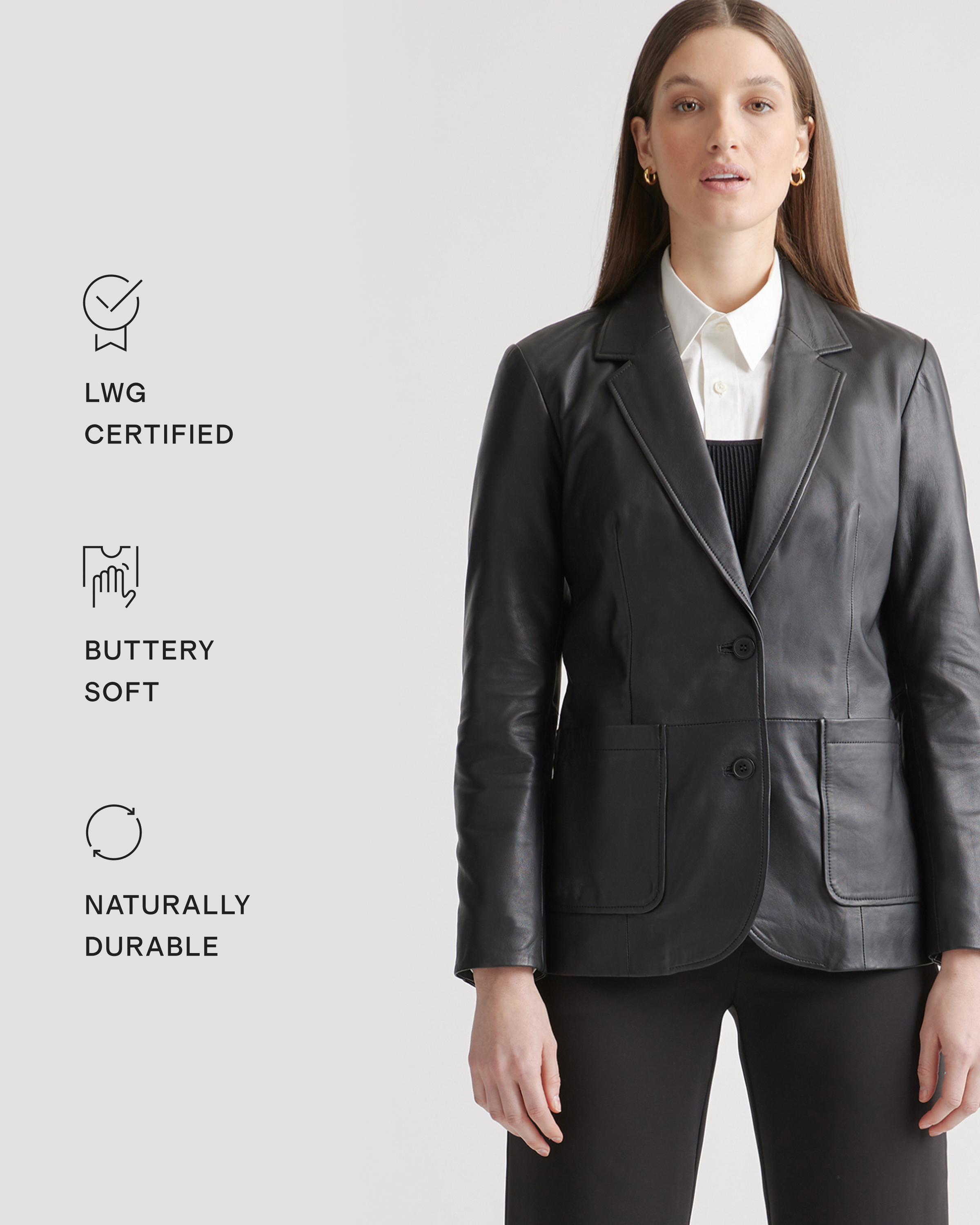 100% Leather Blazer in Black