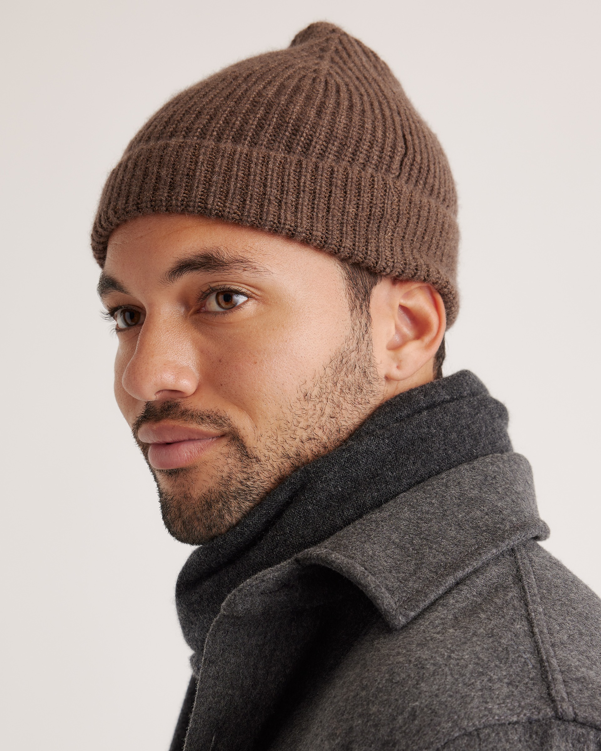 Brown Mongolian Cashmere Ribbed Beanie