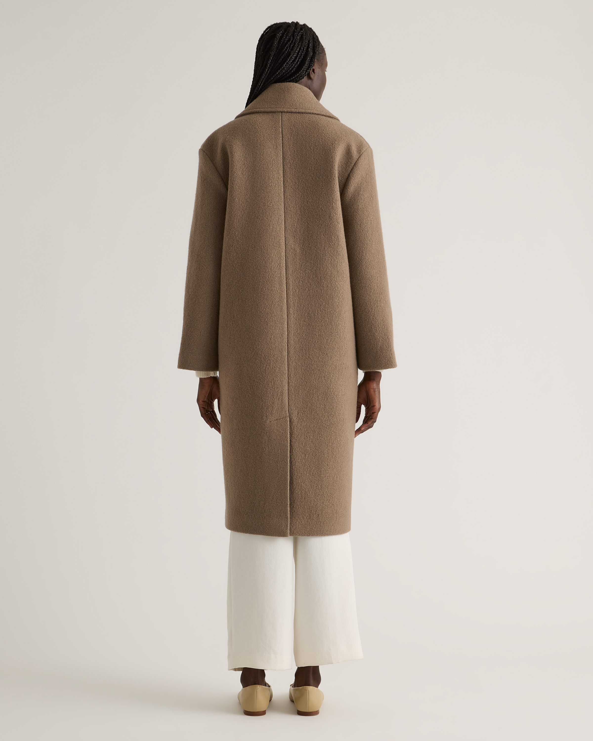 100% Merino Wool Shawl Collar Long Coat in Heather Elm