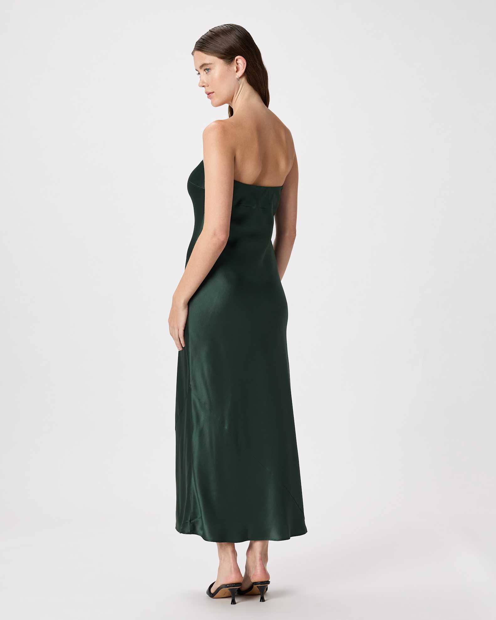 forest green strapless dress Strapless Long Prom Dress with High Slit