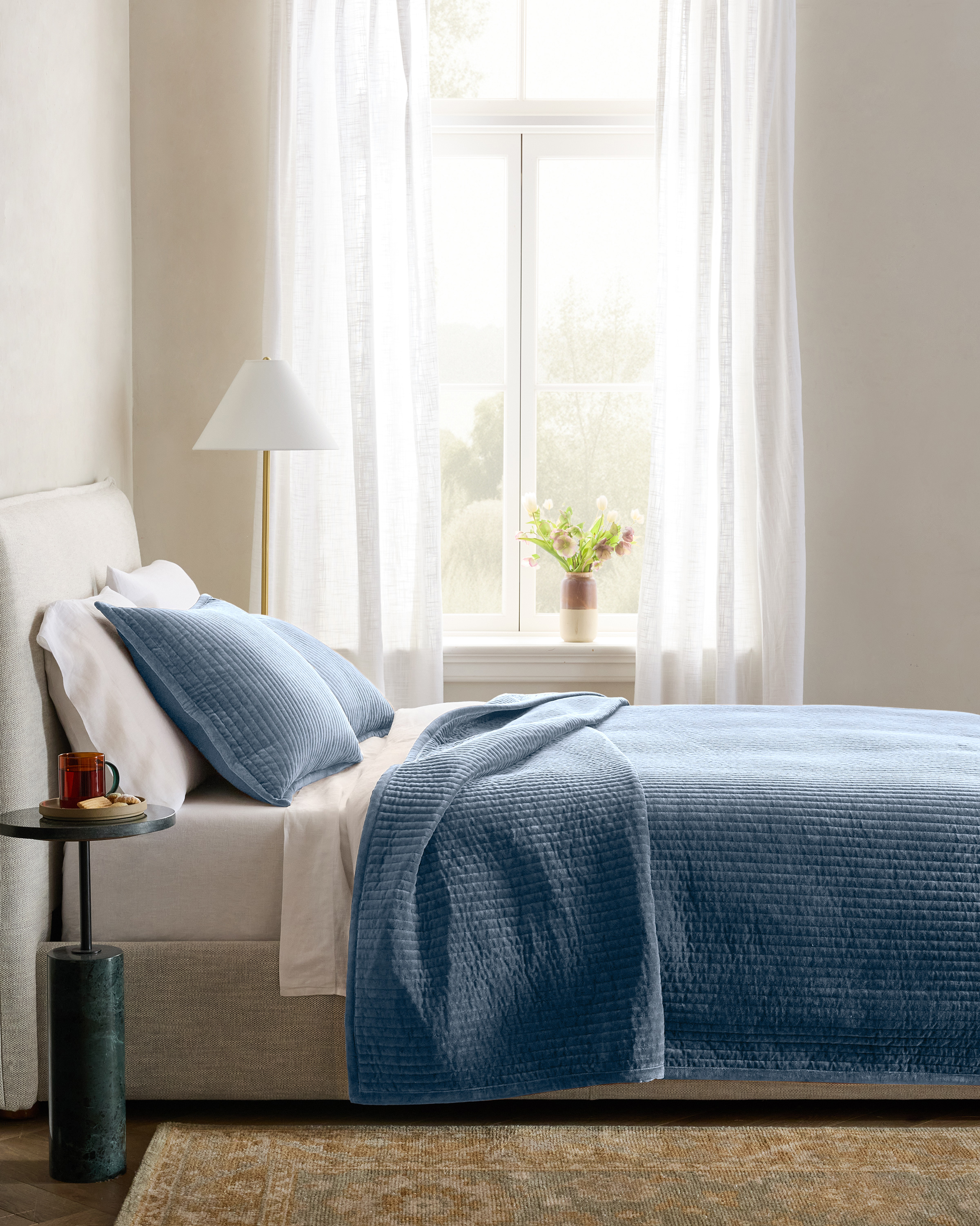 Glacier Blue Cotton Velvet Channel Quilt