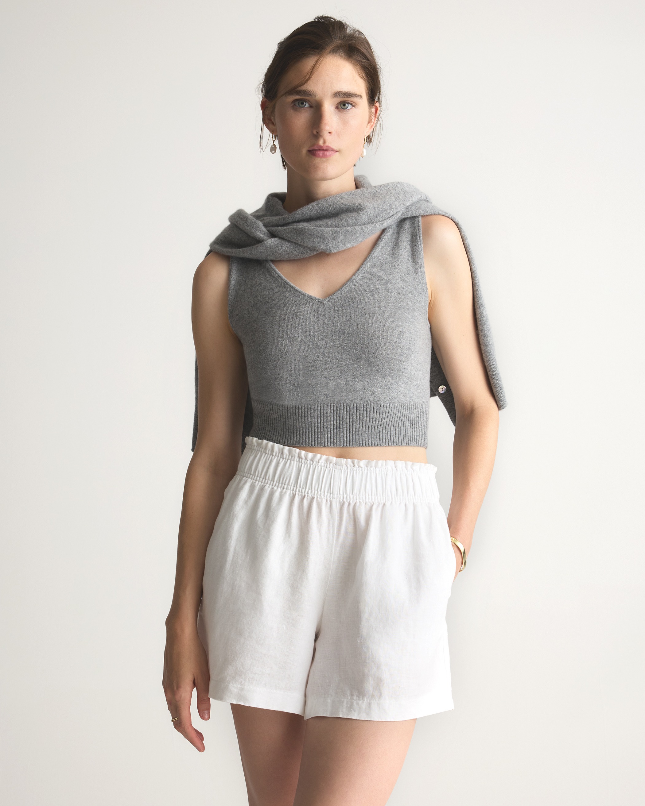 Heather Grey Mongolian Cashmere Cropped Tank
