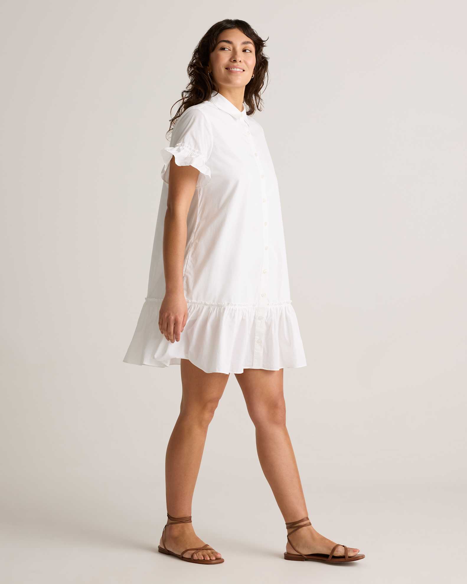 Women's Poplin Short Sleeve Ruffle Shirt Dress in Classic White, Size Medium, Organic Cotton by Quince Women's Poplin Short Sleeve Ruffle Shirt Dress in Classic White, Size Medium, Organic Cotton by Quince