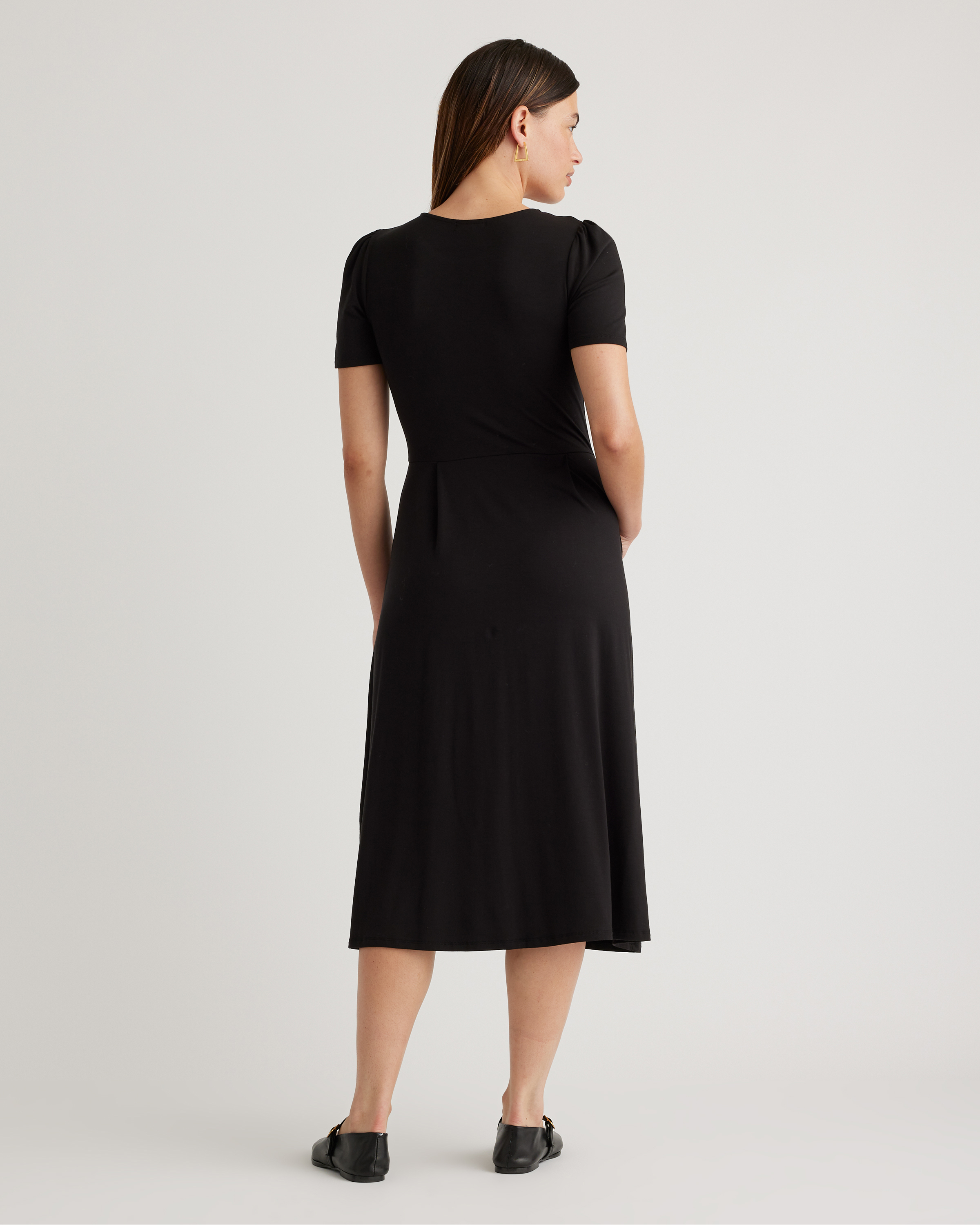 knee length dresses for ladies Black Jersey Organza Sleeve Elin Dress