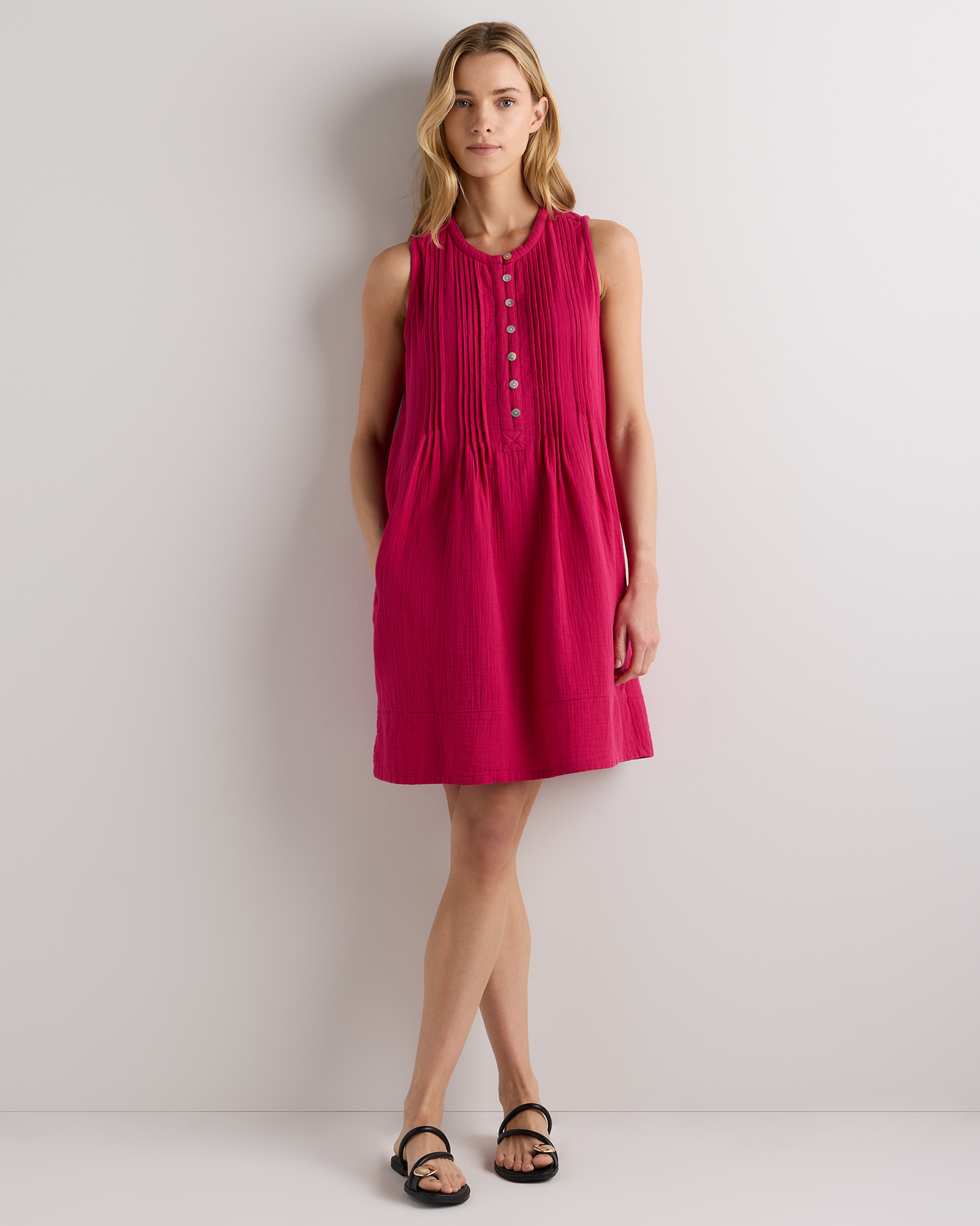 Amaranth Pink 100% Organic Cotton Gauze Sleeveless Swing Dress