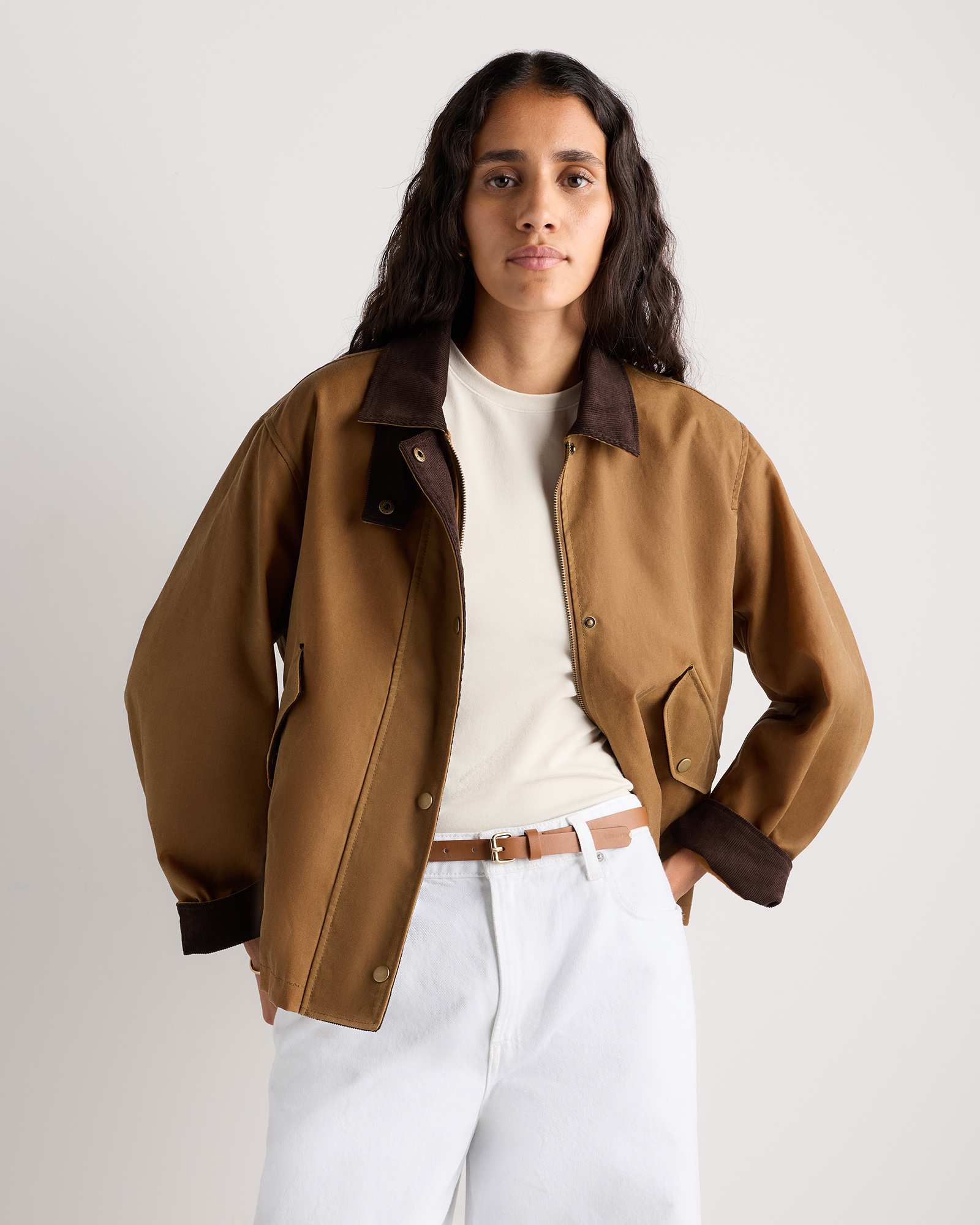 Desert Brown Organic Waxed Cotton Cropped Barn Jacket