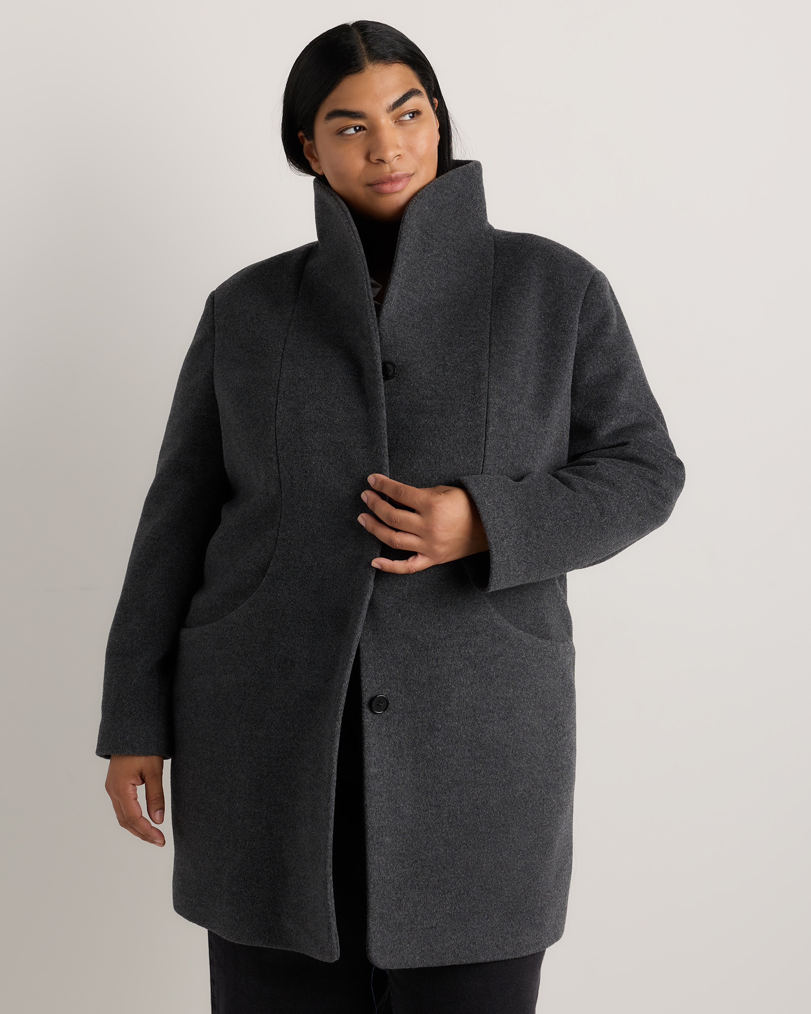 Heather Charcoal Wool Cashmere Cocoon Coat
