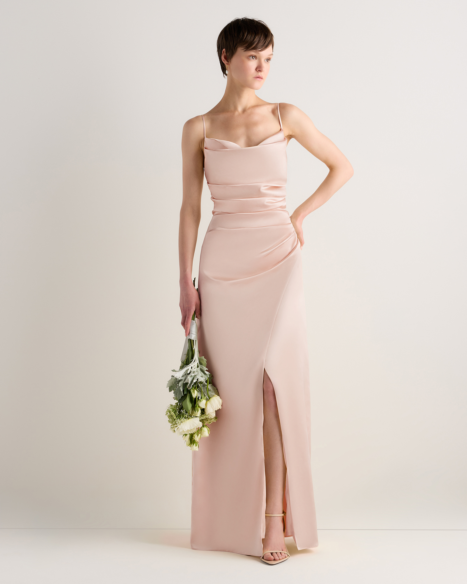 pale pink silk dress Pale Pink PrettyLittleThing Satin Cowl Back Lace Detail Maxi Dress